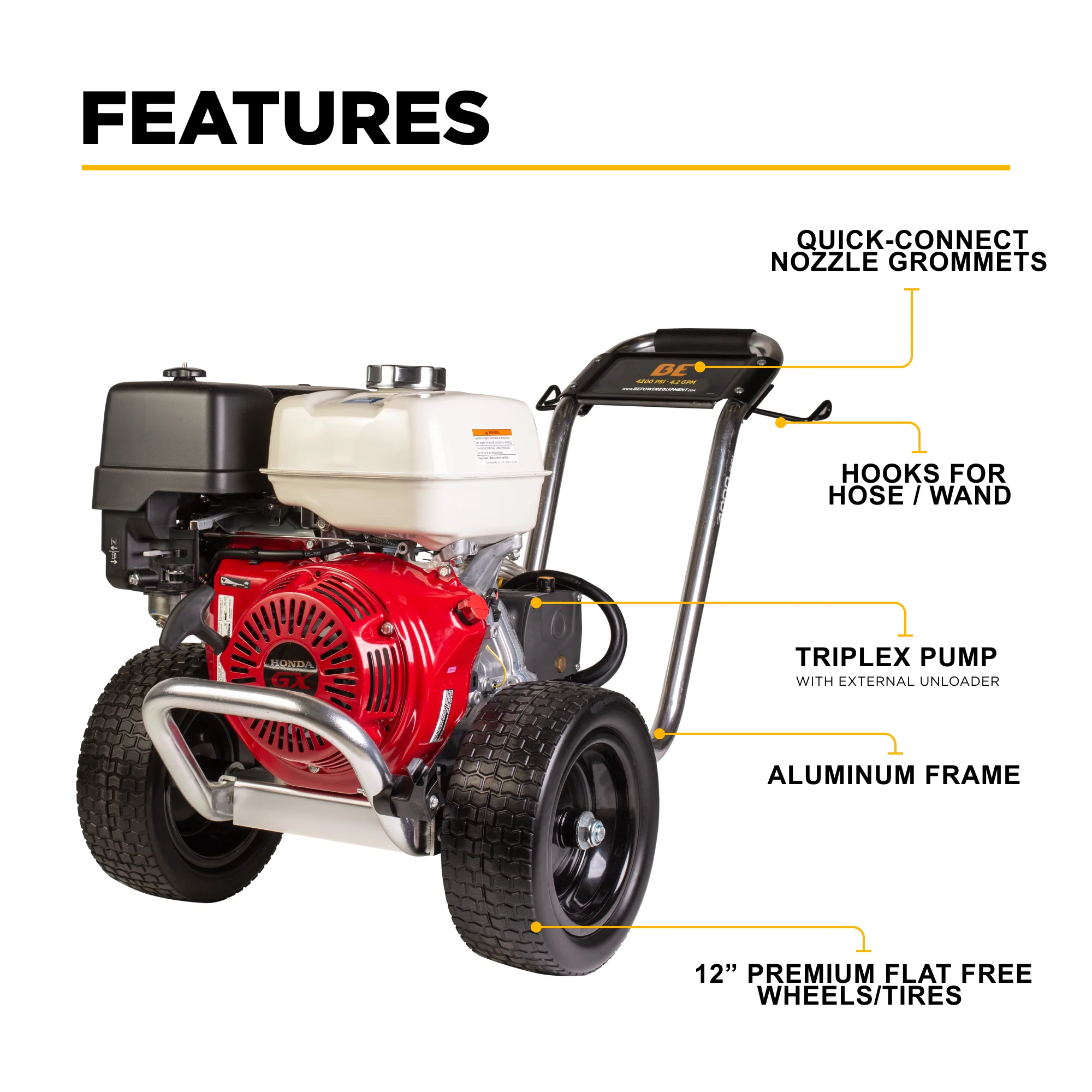 BE B4213HAAS 4,200 PSI - 4.2 GPM Cold Water Gas Pressure Washer with Honda GX390 Engine - Image 3