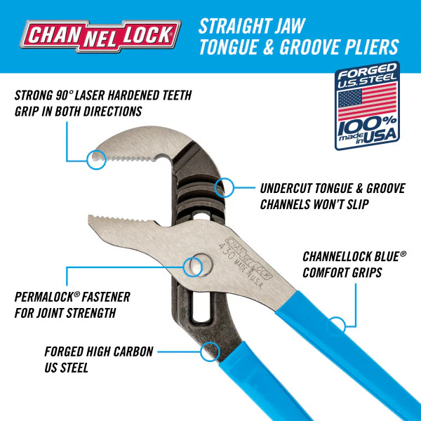 Channellock 430 10 in. Straight Jaw Tongue and Groove Pliers - Image 4