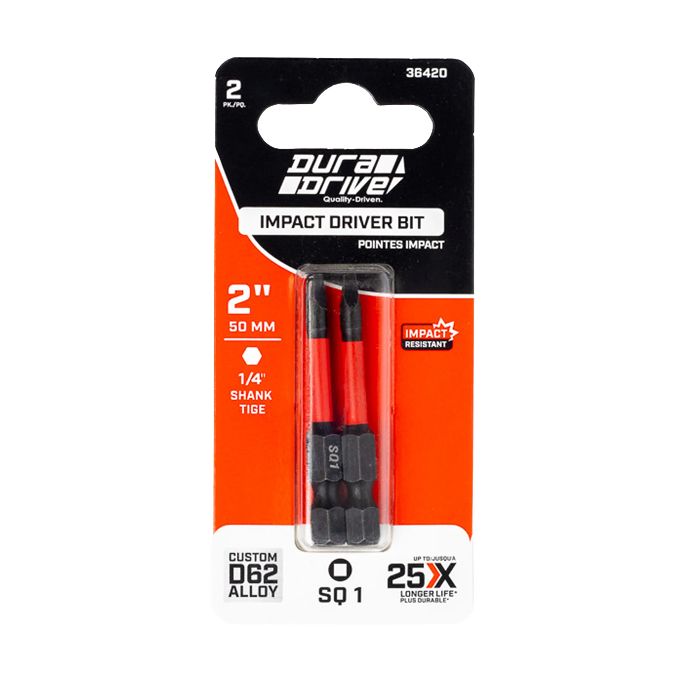 DuraDrive 2.0 SQ1 x 2" Impact Driver Bit (2-Pack) - Image 2