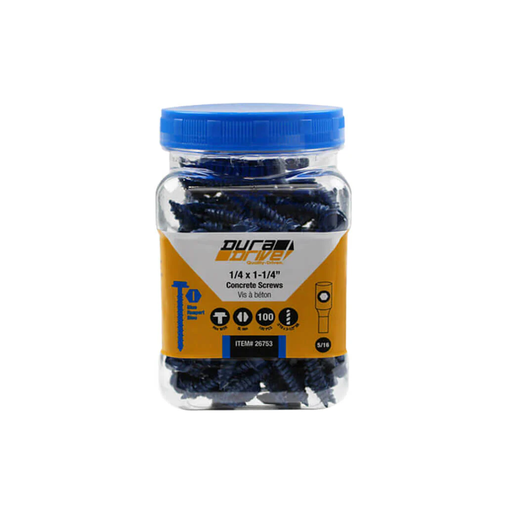 DuraDrive 1/4 in. x 1-1/4 in. Hex Head Slot Drive Concrete Screws (100-Pack) - Image 2