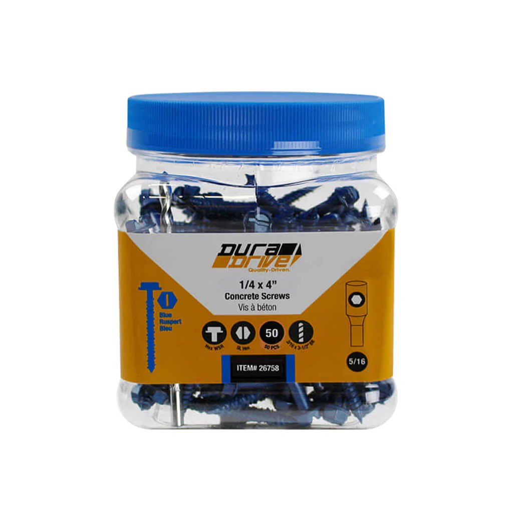 DuraDrive 1/4 in. x 4 in. Hex Head Slot Drive Concrete Screws (50-Pack) - Image 2