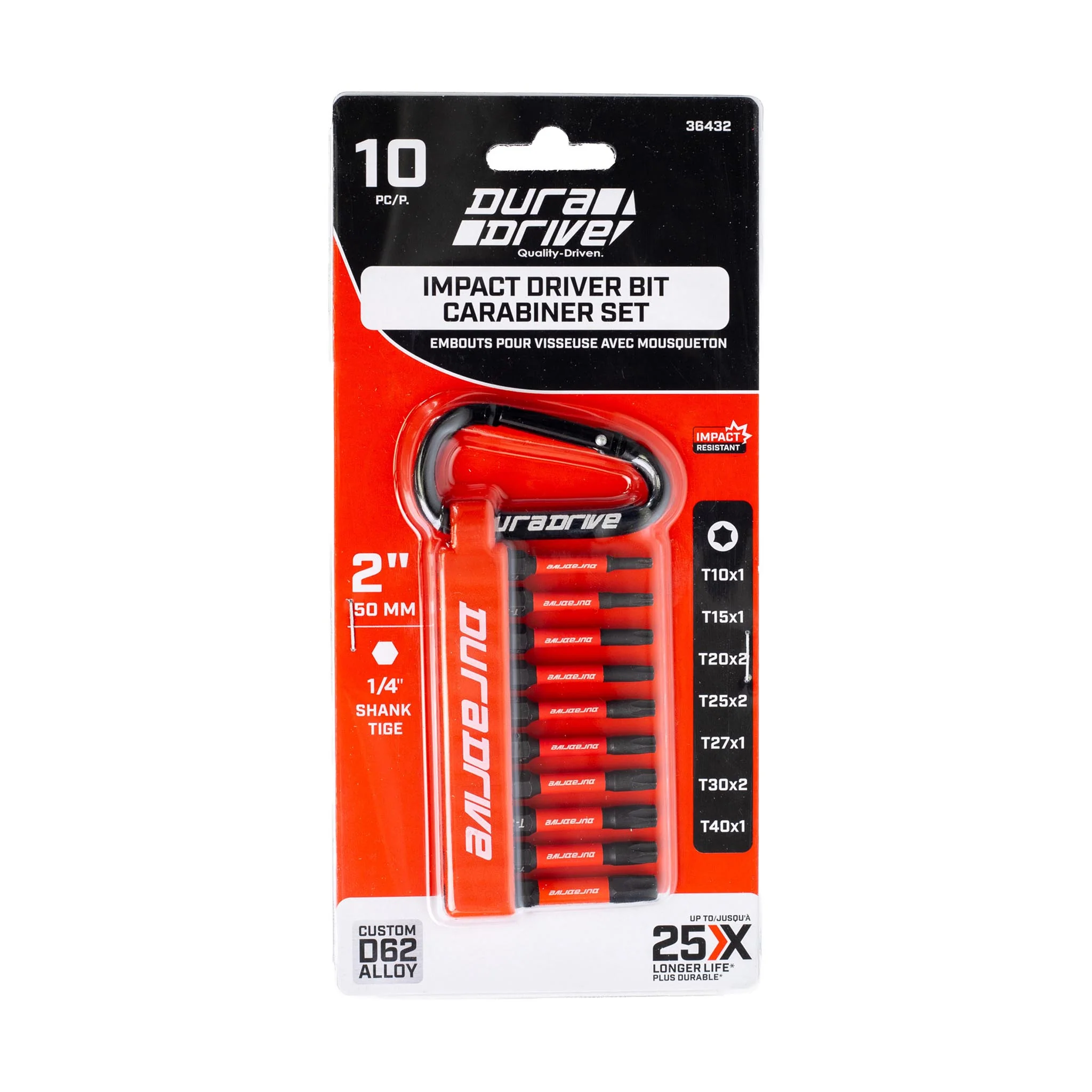 DuraDrive 2" Torx Carabiner Impact Driver Bit Set (10-Pieces) - Image 2
