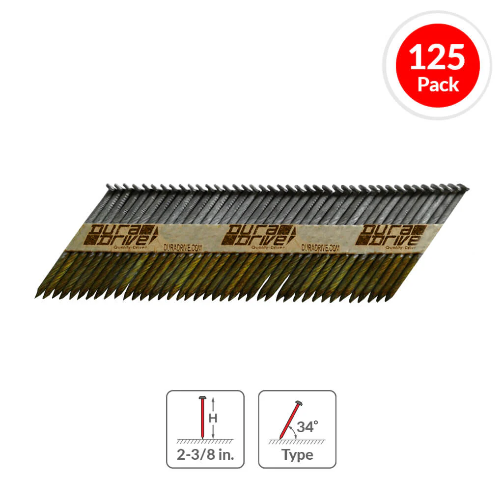 DuraDrive 2-3/8 in Paper Collation Hot-Dip Galvanized 34 deg Angled Strip Nails - 5000/Box - Image 2