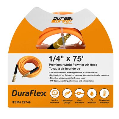DuraDrive 1/4 in. x 75 ft. Hybrid Polymer Air Hose with Swivel Fitting - Image 2