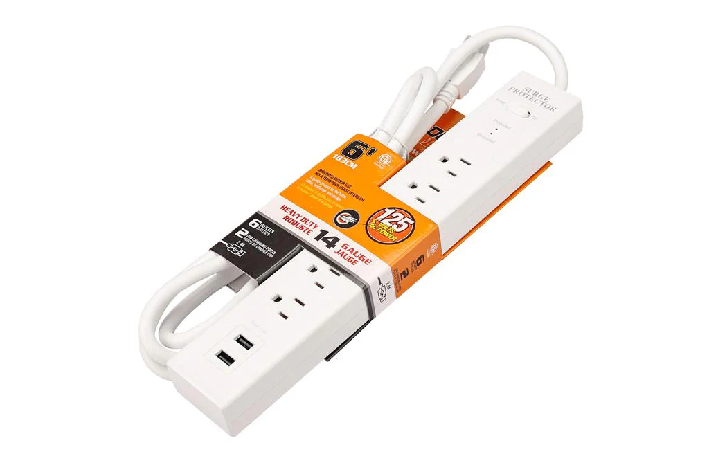 DuraDrive 6 ft 6 Outlets 270 Joules Surge Protection Power Bar with 2 USB Charging Port - Image 6