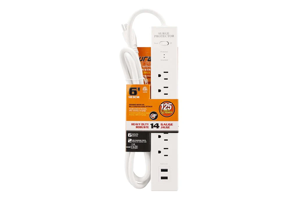 DuraDrive 6 ft 6 Outlets 270 Joules Surge Protection Power Bar with 2 USB Charging Port - Image 7