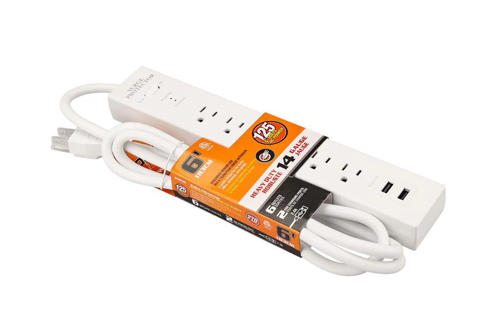 DuraDrive 6 ft 6 Outlets 270 Joules Surge Protection Power Bar with 2 USB Charging Port - Image 8