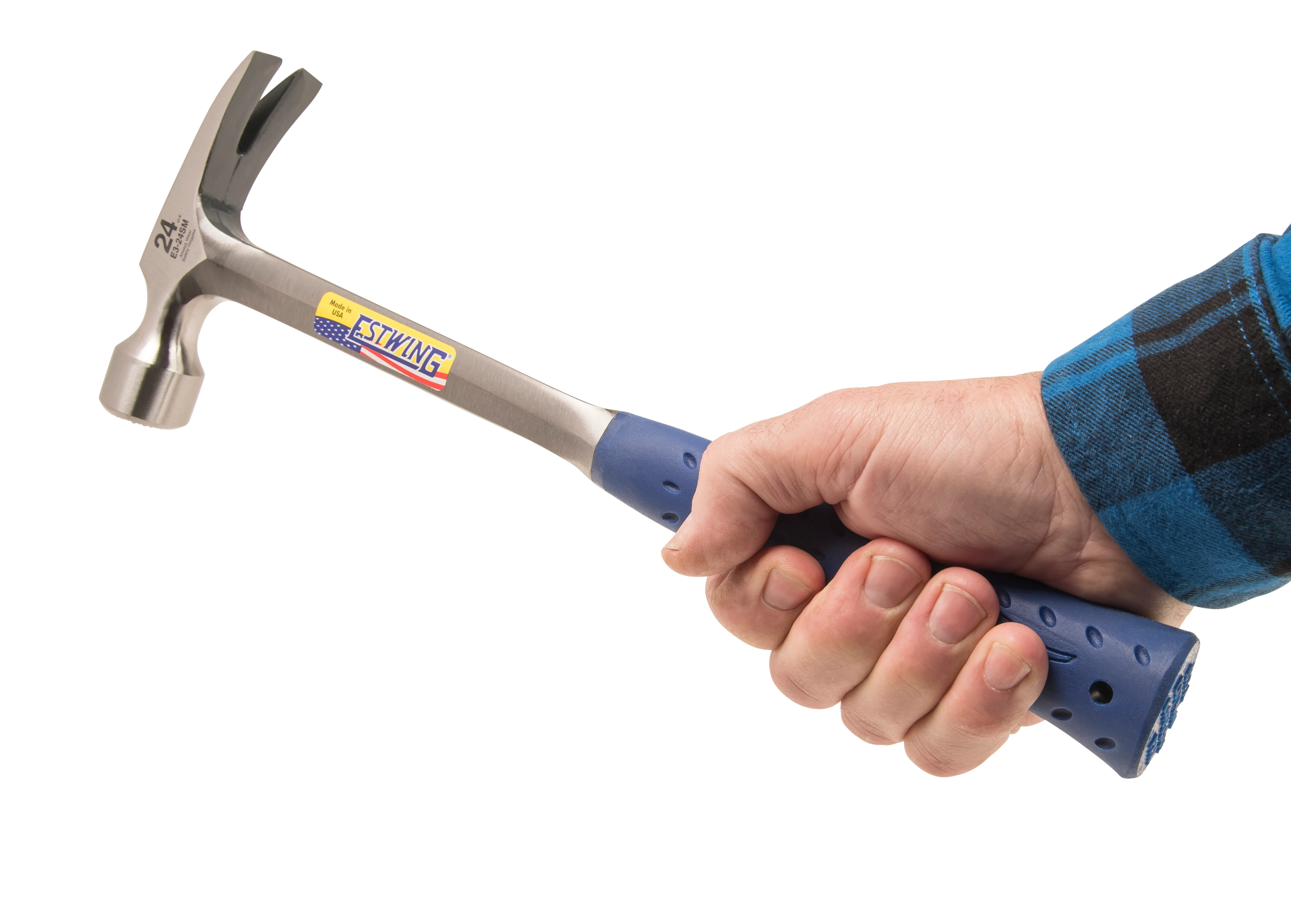 Estwing E3-24SM 24 oz. x 16 in. Milled Checkered Face BLUE SHOCK REDUCTION GRIP Solid Steel Straight Claw Framing Hammer - Image 5