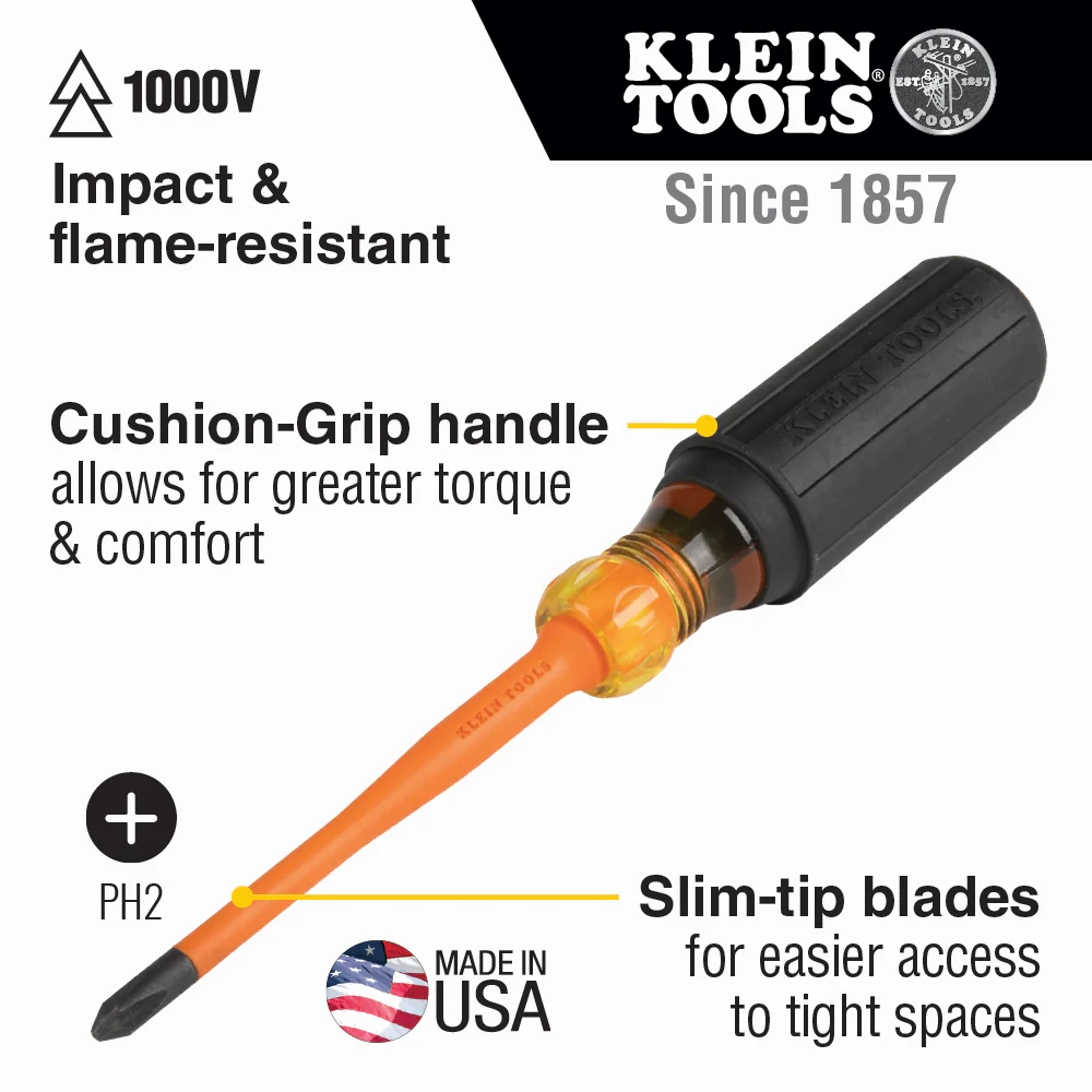 Klein 6936INS #2 Ph Slim-Tip 1000V Ins Scrwdr 6 in. Round Shank - Image 11