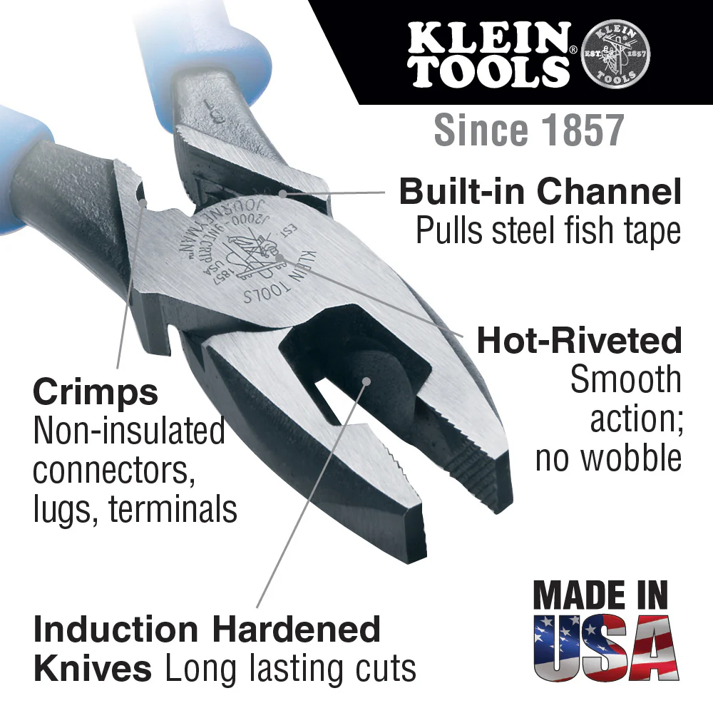 Klein J2000-9NECRTP Fish Tape Pulling/Crimping Linemans Pliers 9 in. - Image 6