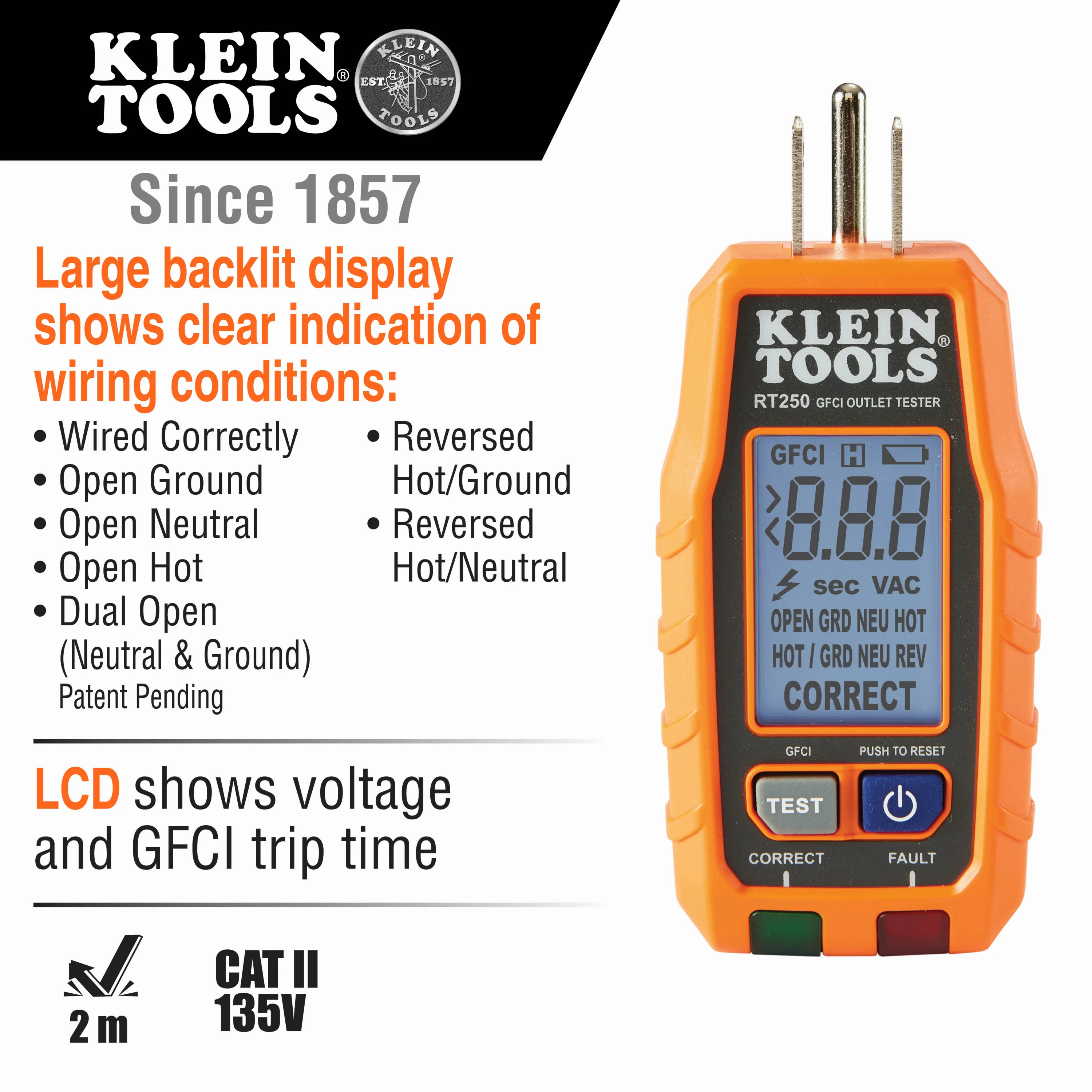Klein RT250 GFCI Receptacle Tester With LCD - Image 11