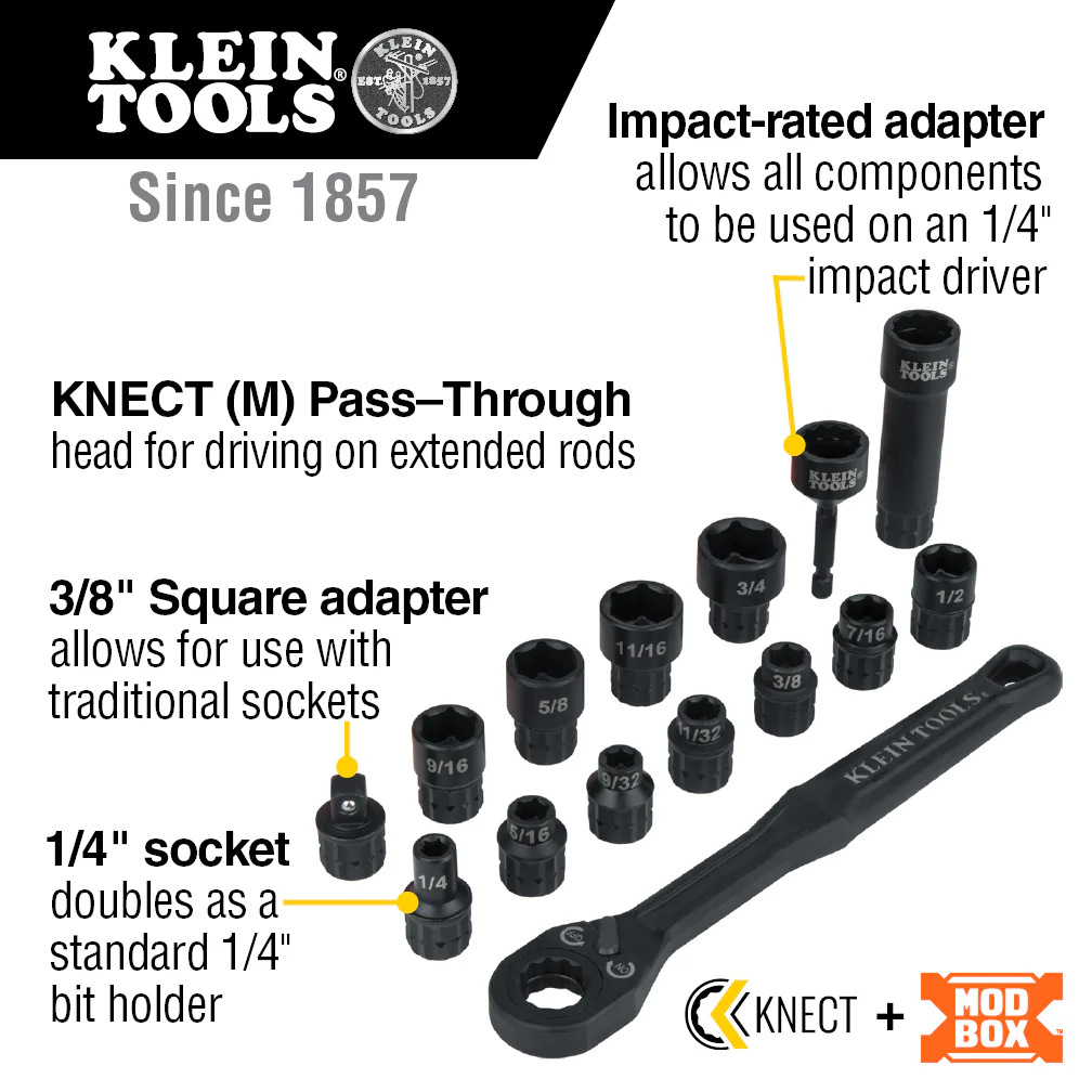 Klein 65400 Knect 3/8 in. Drive Pass Through Socket Set 15-Piece - Image 12