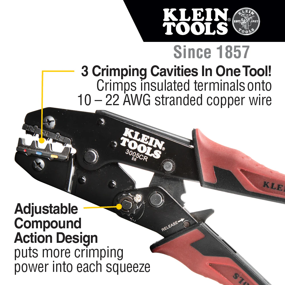 Klein 3005CR Ratcheting Crimper 10-22 Awg Insulated Terminal - Image 9