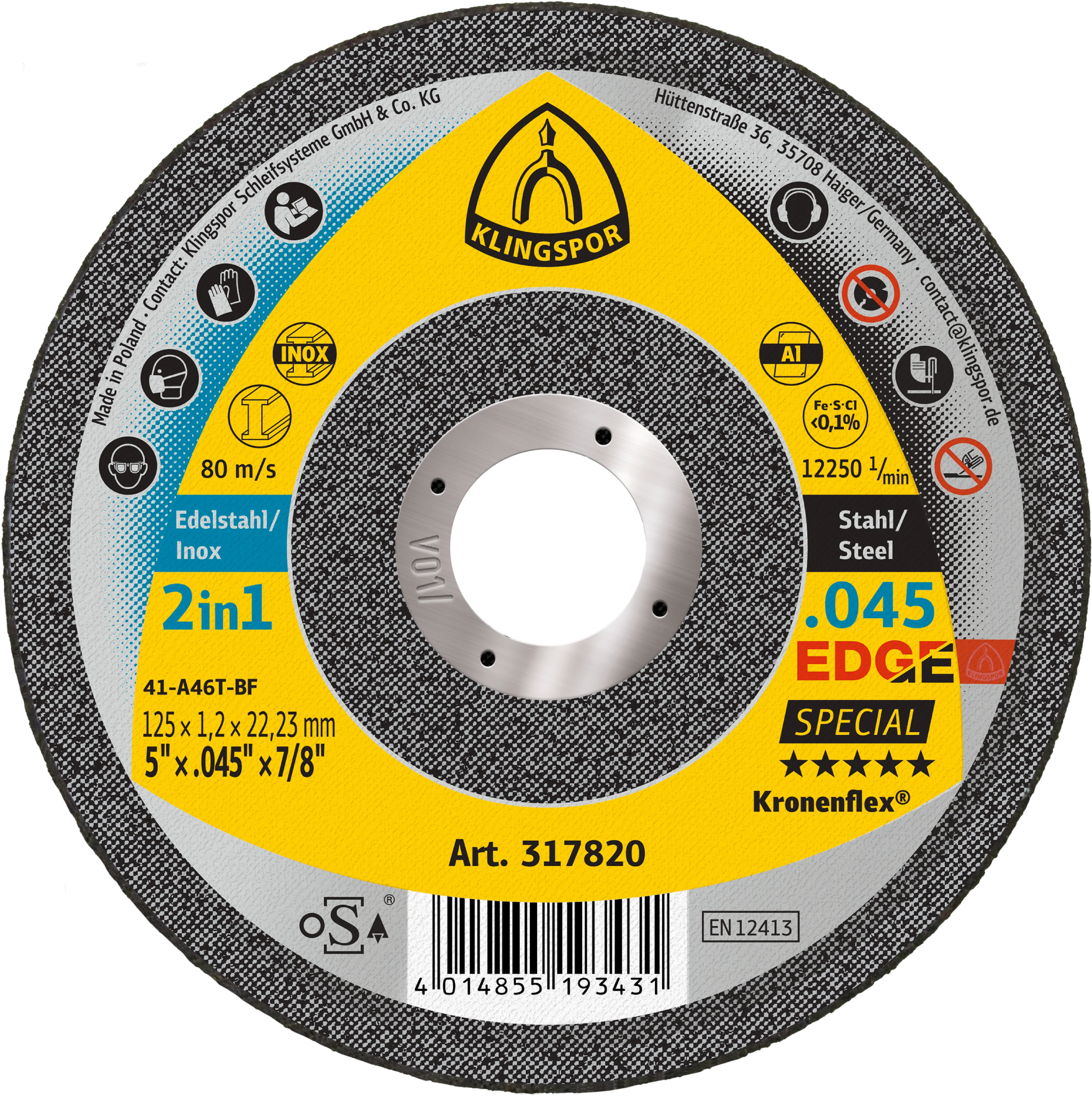 Klingspor Edge 317820 5 in. x 0.045 in. x 7/8 in. Flat Cut Off Wheel