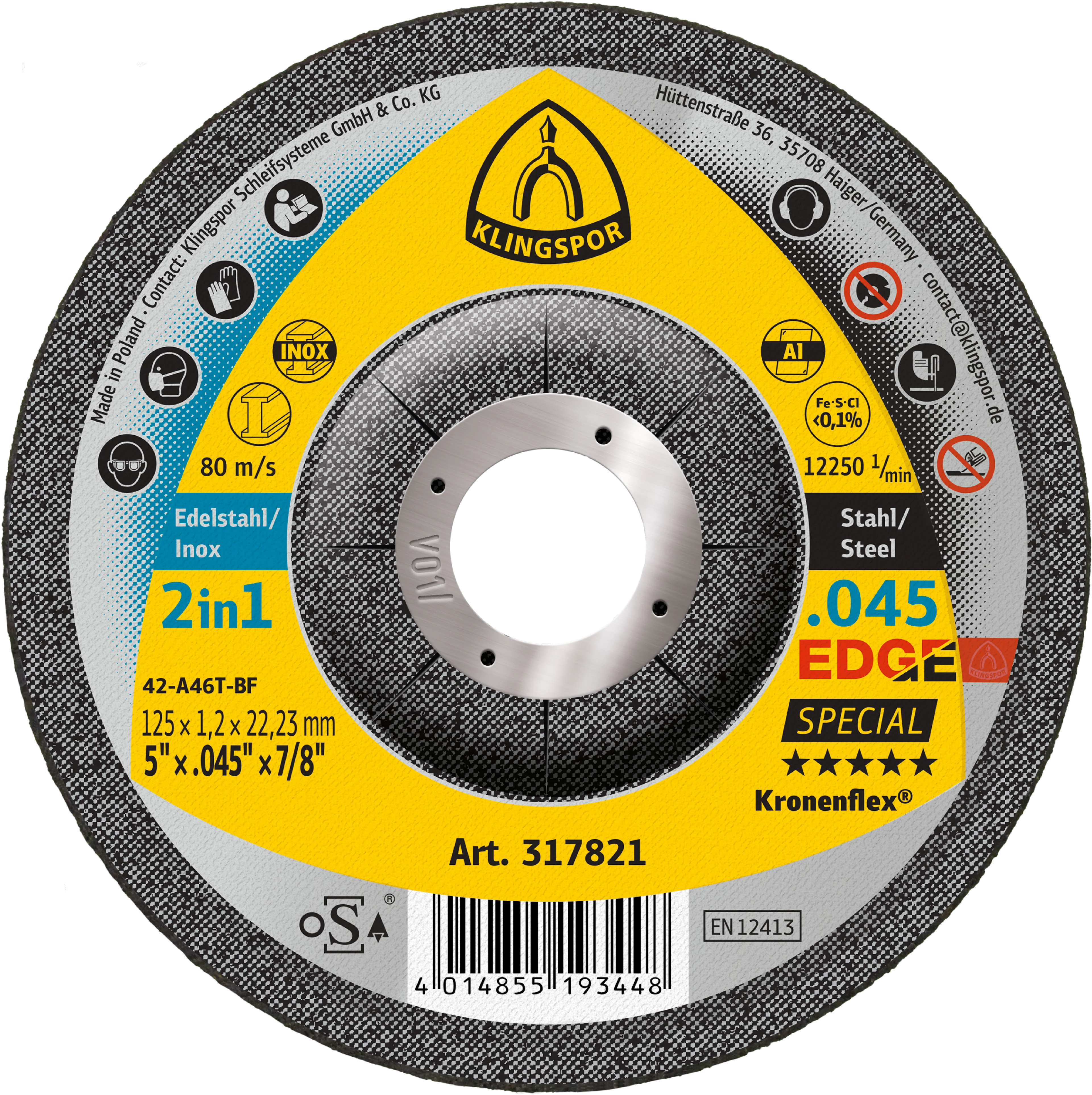Klingspor Edge 317821 5 in. x 0.045 in. x 7/8 in. Deep Cut Off Wheel
