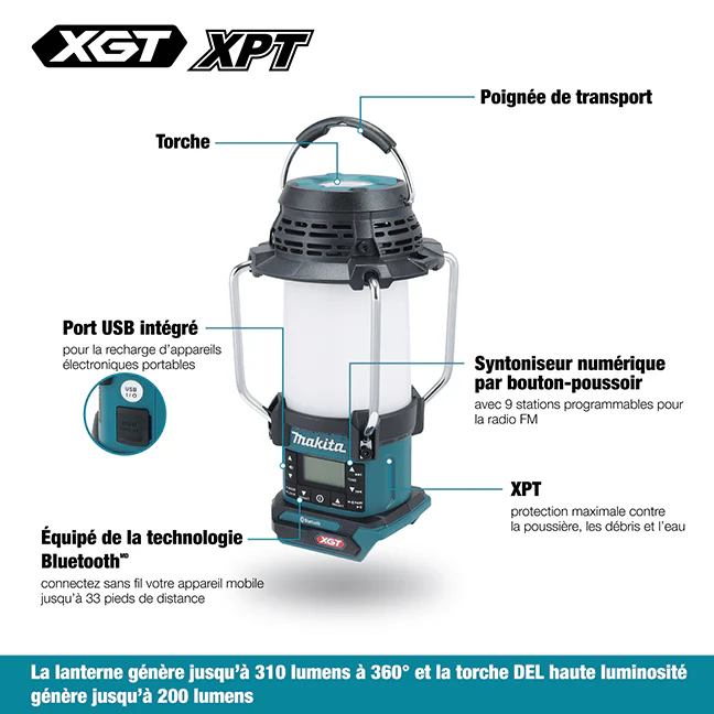 MAKITA MR010G 40V max XGT Cordless Lantern Radio w/Bluetooth, XPT & Flashlight (Tool Only) - Image 2