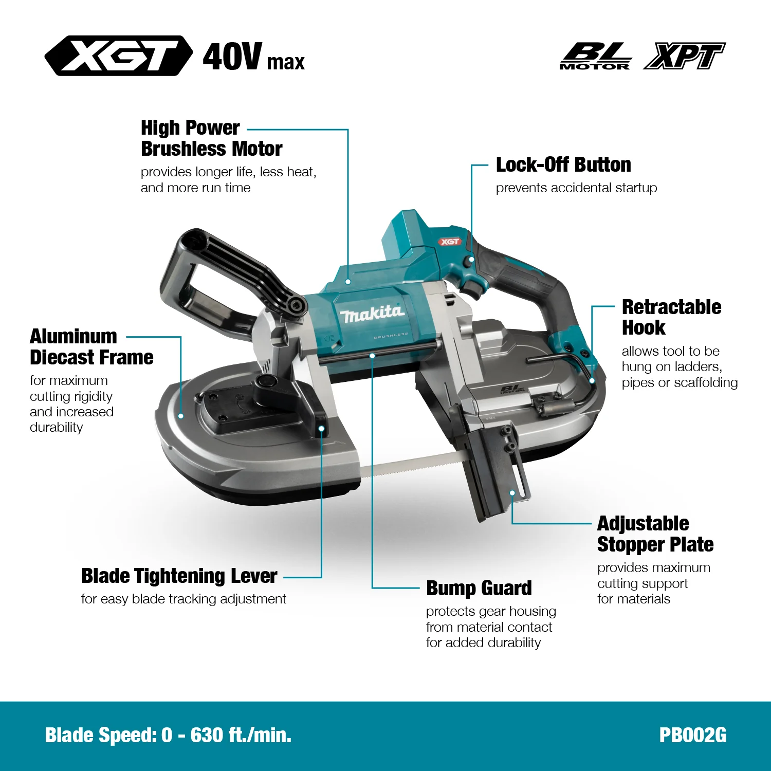MAKITA PB002GZ 40Vmax XGT Brushless Portable Band Saw, Tool Only - Image 9