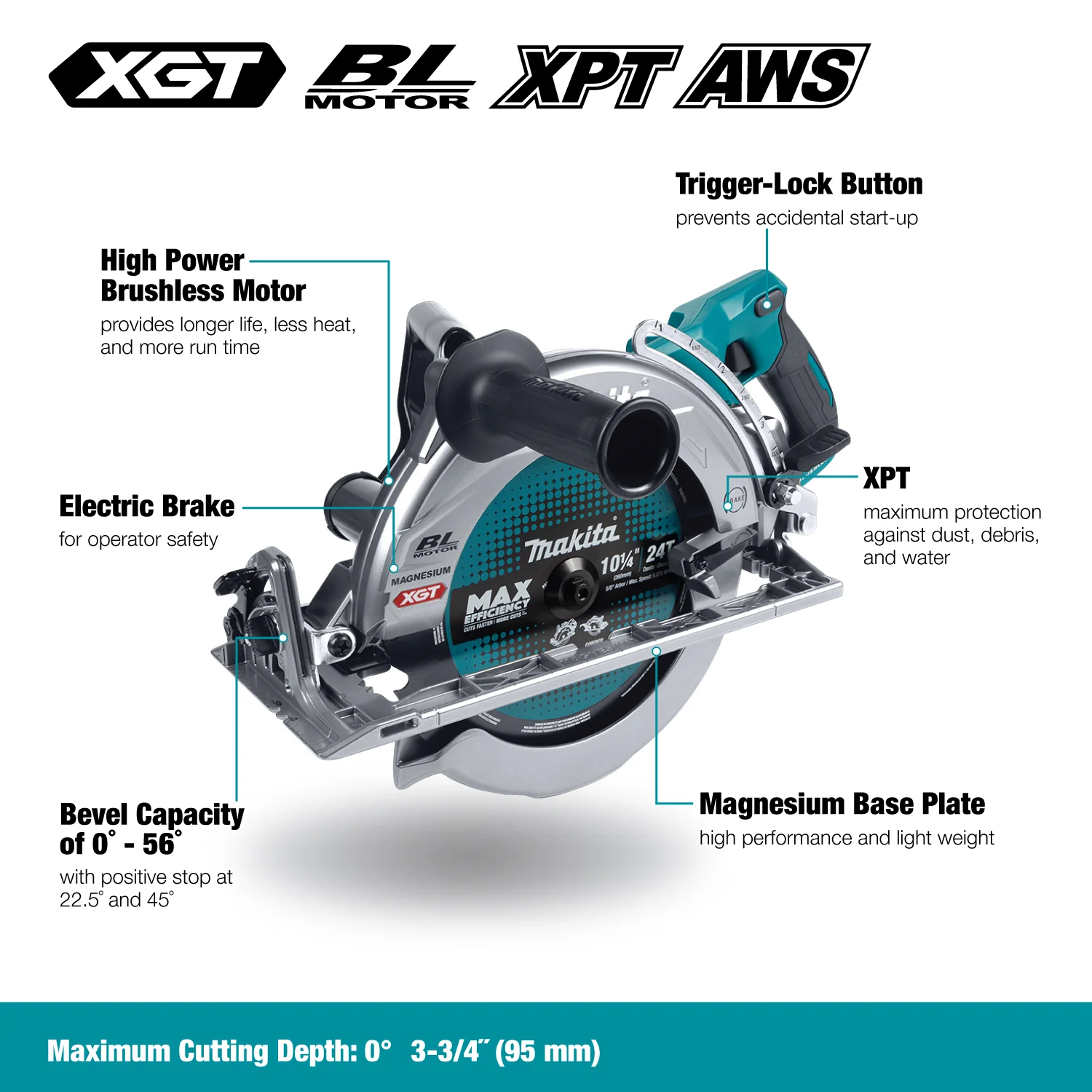MAKITA RS002GM101 40Vmax XGT Brushless 10-1/4 in. Circular Saw Kit with AWS (4.0Ah x1) - Image 3