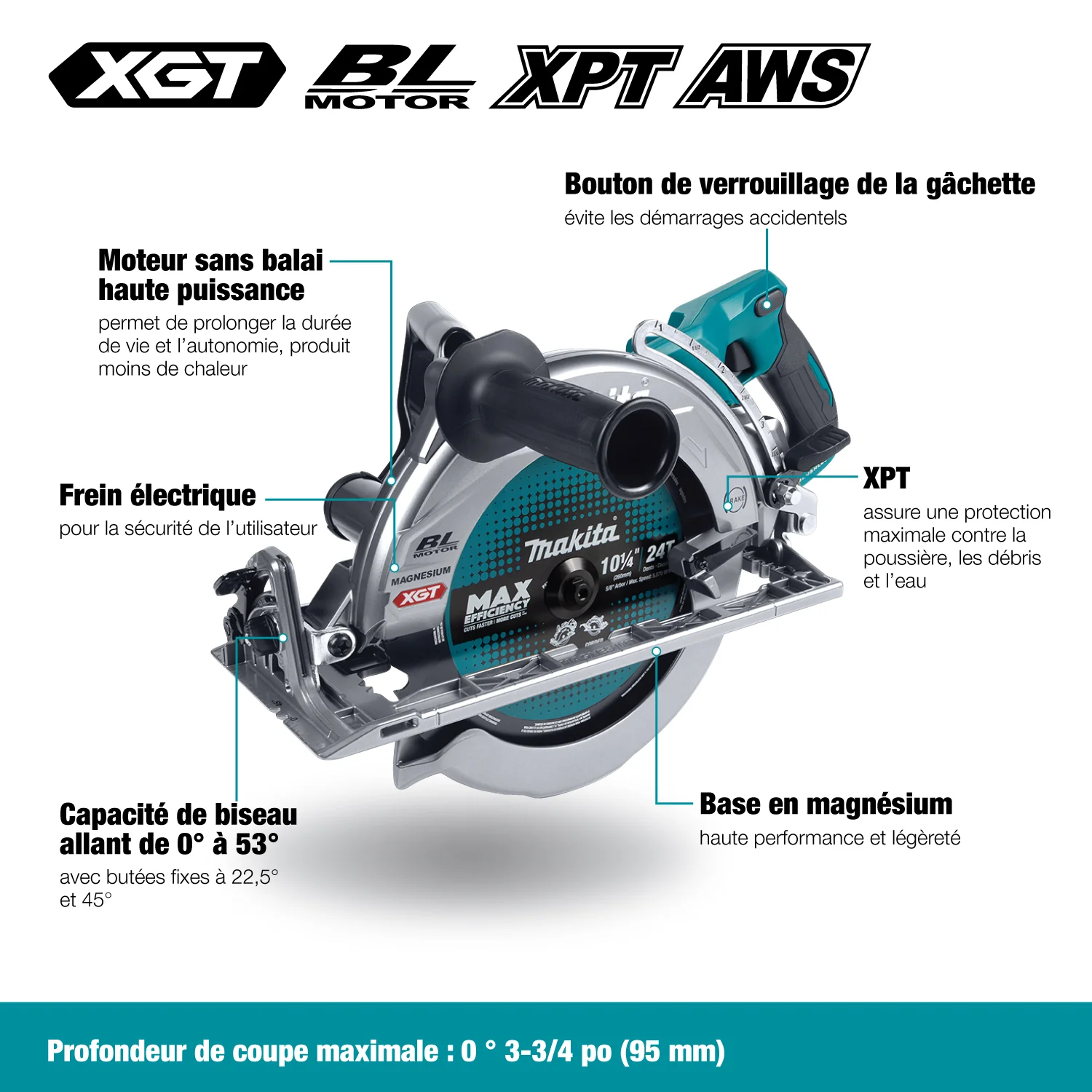 MAKITA RS002GM101 40Vmax XGT Brushless 10-1/4 in. Circular Saw Kit with AWS (4.0Ah x1) - Image 4