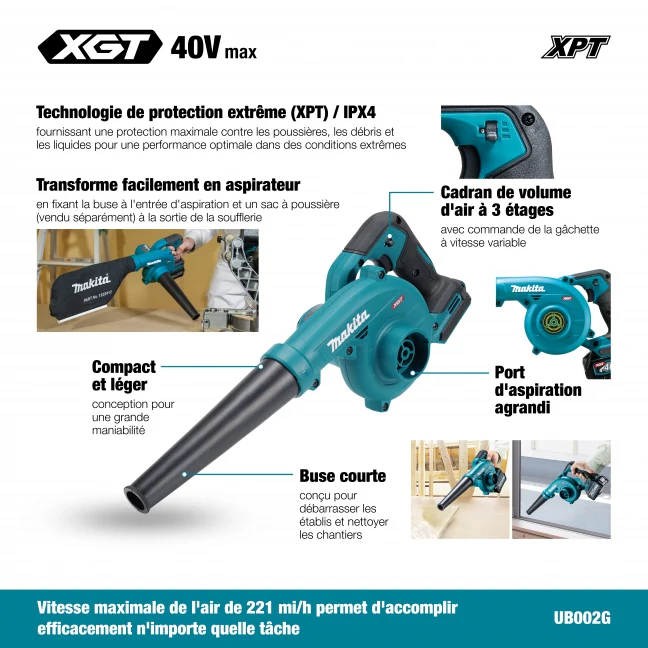 MAKITA UB002GZ 40Vmax XGT 127CFM Blower, Tool Only - Image 3