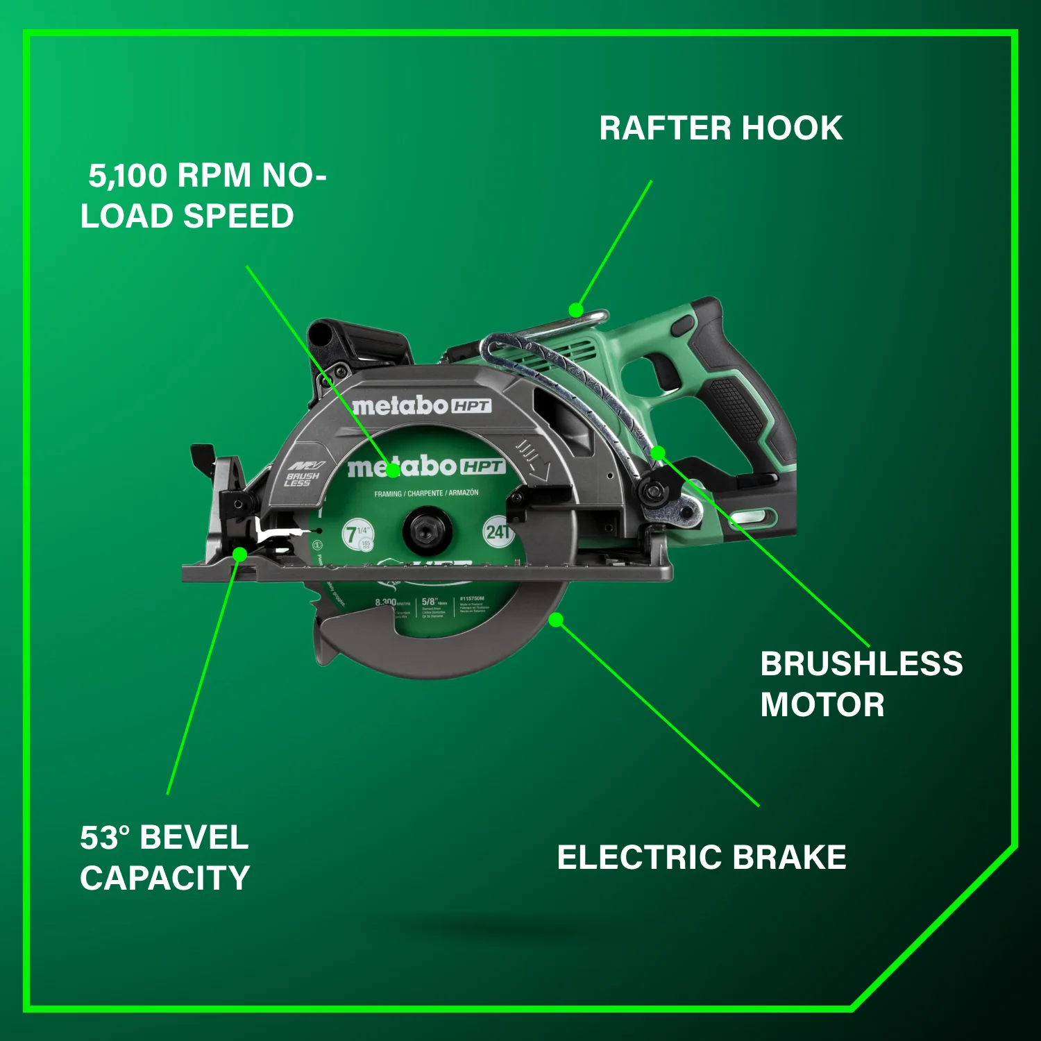 Metabo HPT C3607DWAM 36V MV Rear Handle Circular Saw 7-1/4 Inches (Tool Only) - Image 5