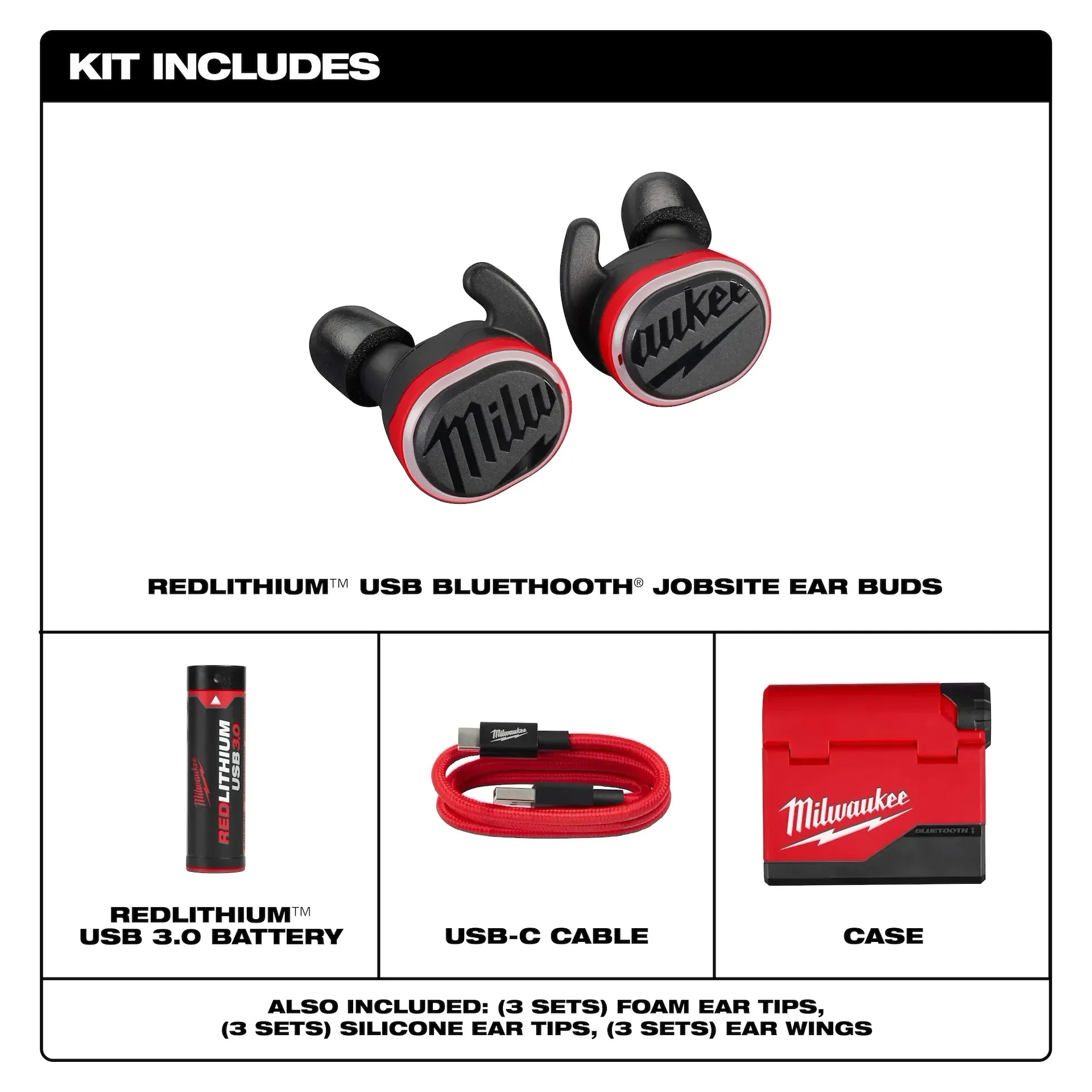 Milwaukee 2191-21 REDLITHIUM USB Bluetooth Jobsite Ear Buds - Image 2
