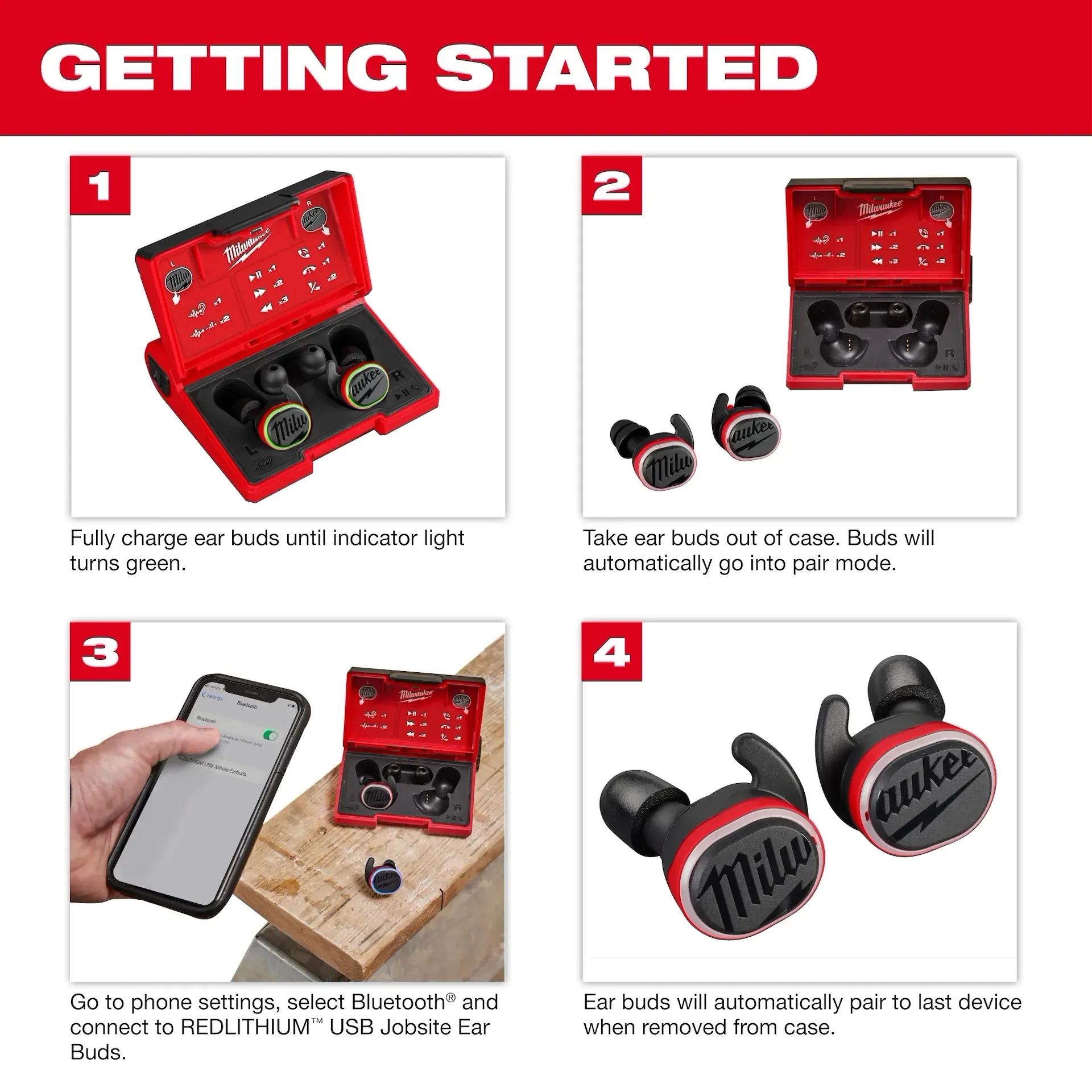 Milwaukee 2191-21 REDLITHIUM USB Bluetooth Jobsite Ear Buds - Image 7