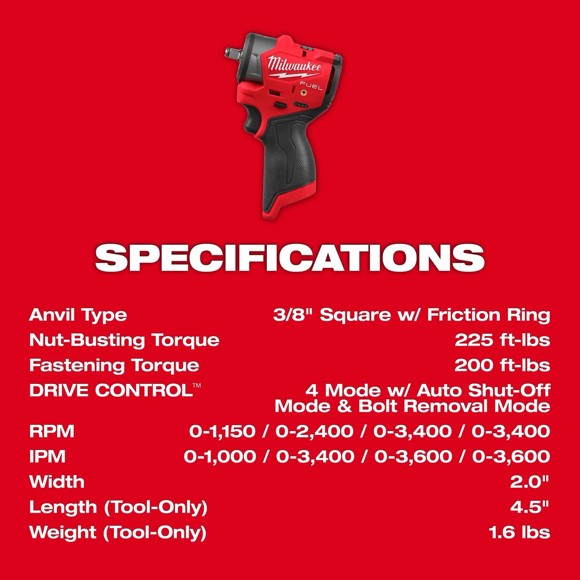 Milwaukee 3049-20 M12 FUEL 3/8in Sub-Compact Impact Wrench with Friction Ring (Tool Only) - Image 6