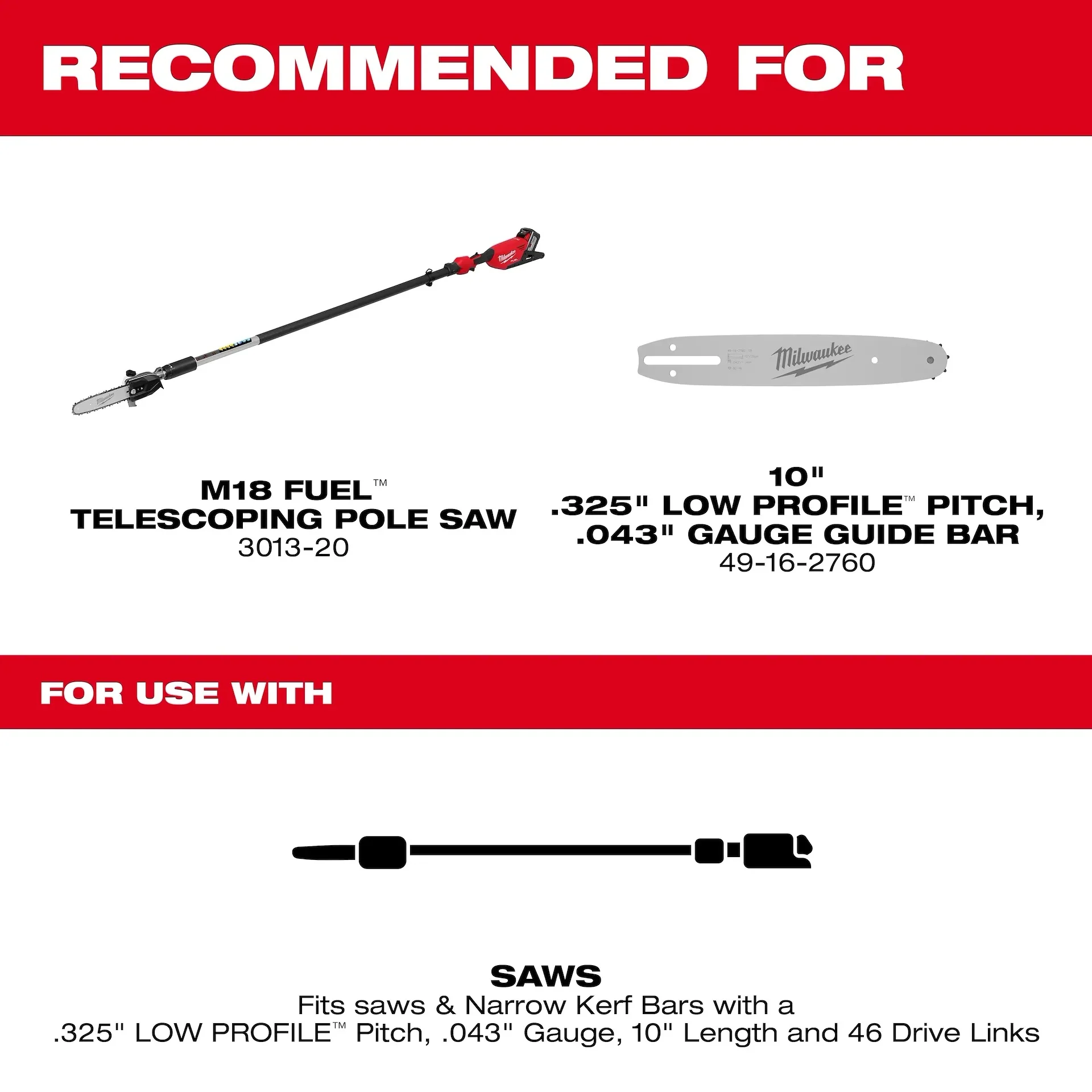 Milwaukee 49-16-2759 10 in. Telescoping Pole Saw Chain - Image 2