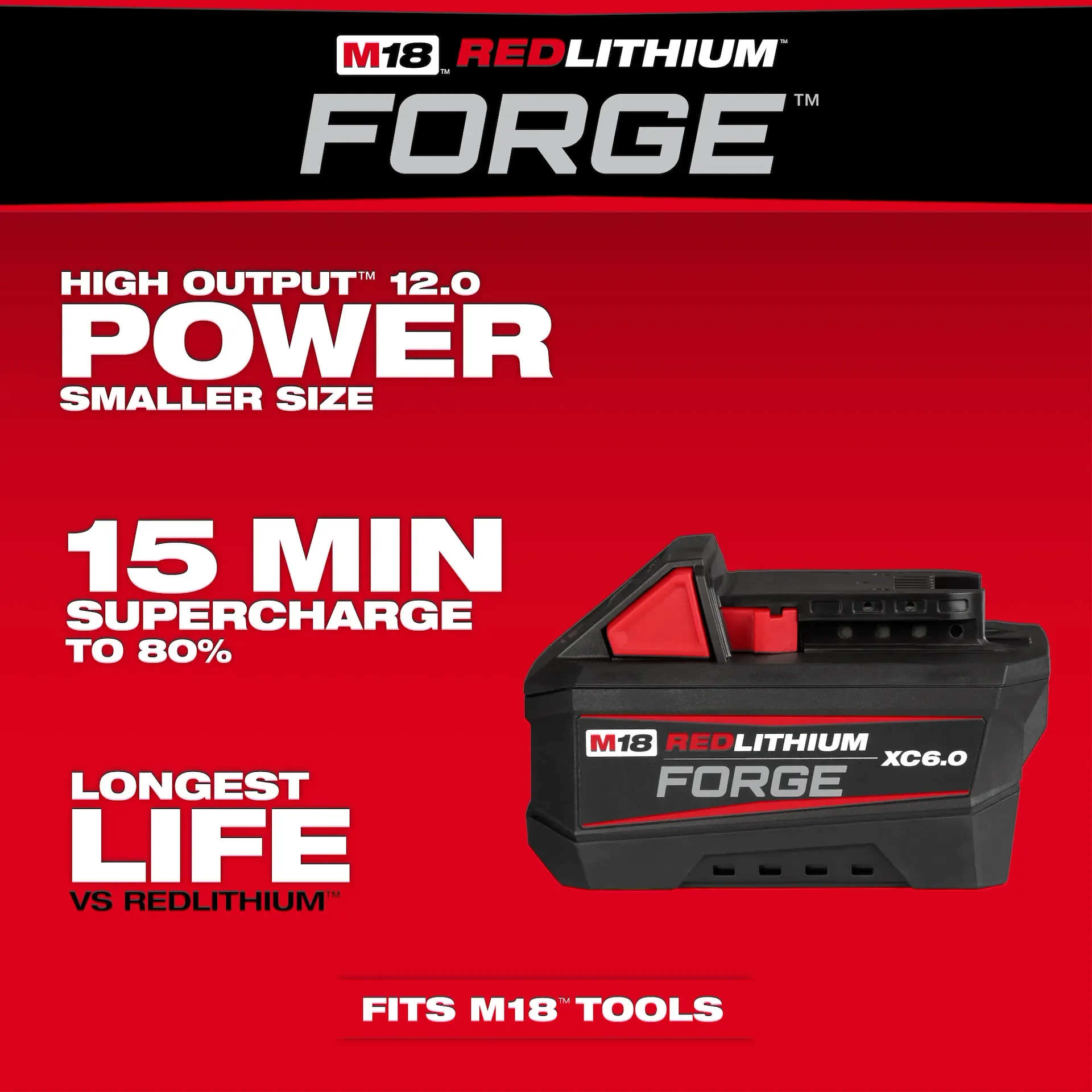 Milwaukee 48-11-1861 REDLITHIUM™ FORGE™ Lithium-Ion 18 V 6 Ah Rechargeable Lithium-Ion Battery - Image 10