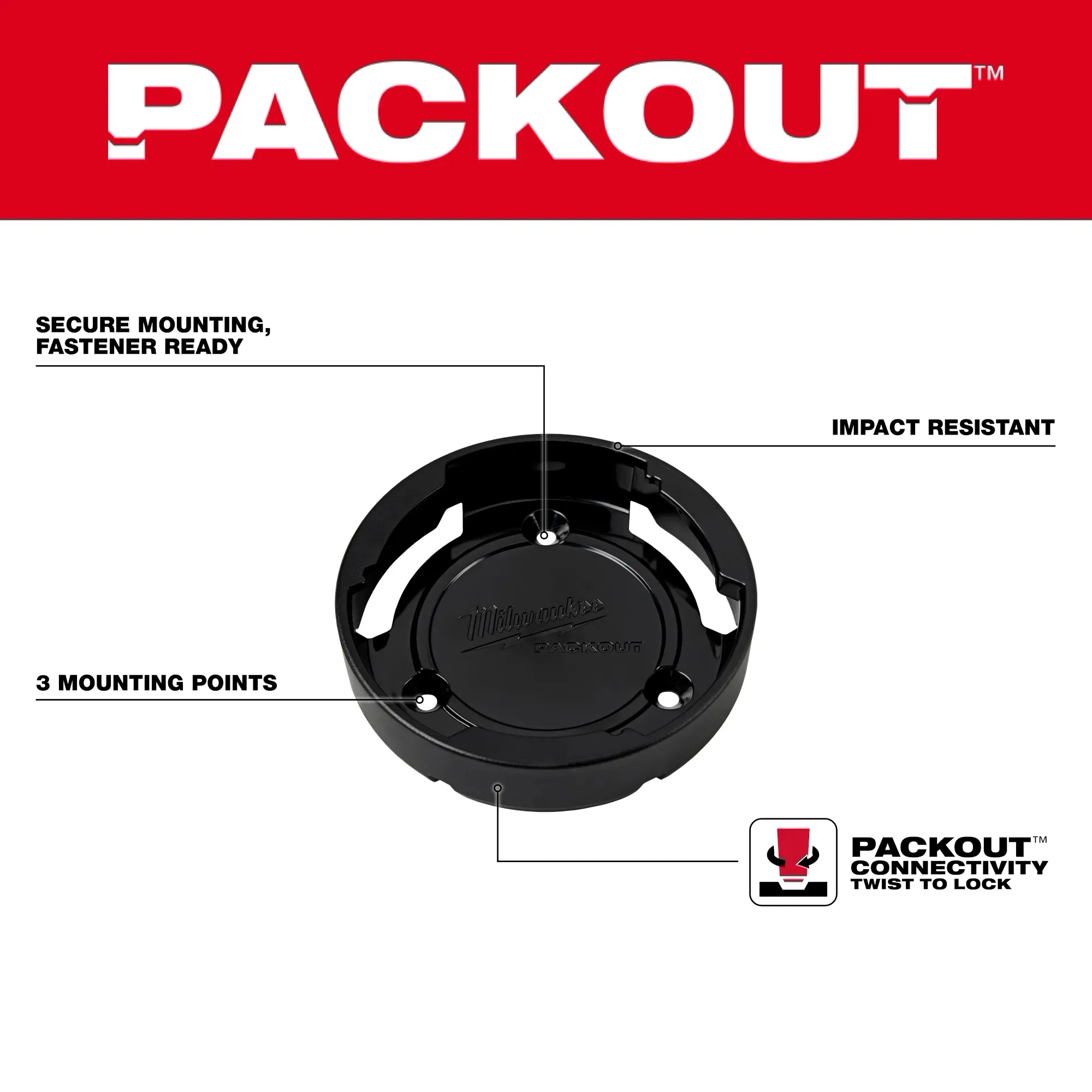 Milwaukee 48-22-8399X PACKOUT™ Plastic 3.36 in Twist To Lock Mount - Image 3