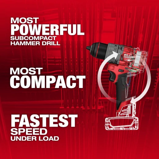 Milwaukee 3404-21 M12 FUEL 12-Volt Lithium-Ion Brushless Cordless 1/2 in Hammer Drill Kit 2.0Ah - Image 2