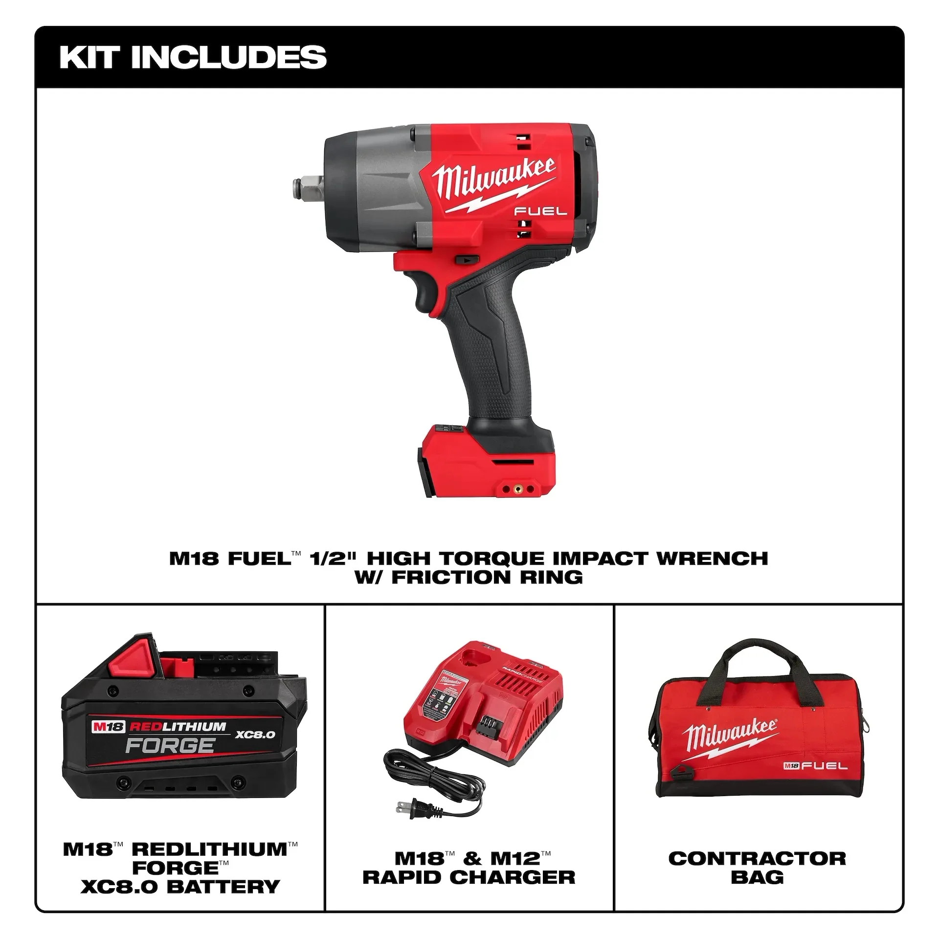 Milwaukee M18 FUEL 18V 1/2 in. High Torque Impact Wrench w/ Friction Ring Kit w/ FORGE 6.0 Battery - Image 3
