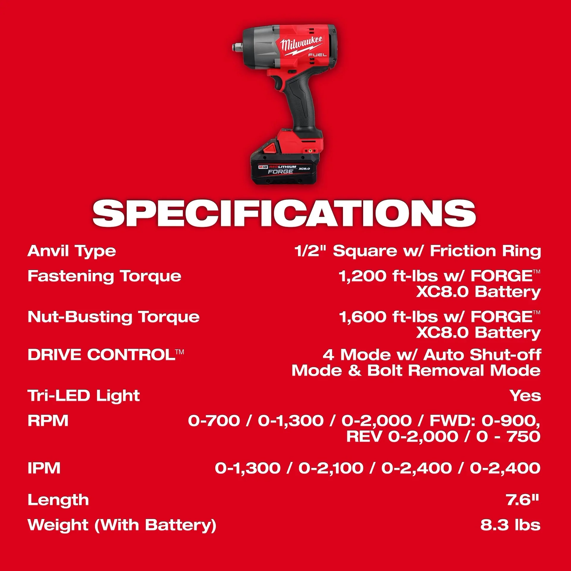 Milwaukee M18 FUEL 18V 1/2 in. High Torque Impact Wrench w/ Friction Ring Kit w/ FORGE 6.0 Battery - Image 8