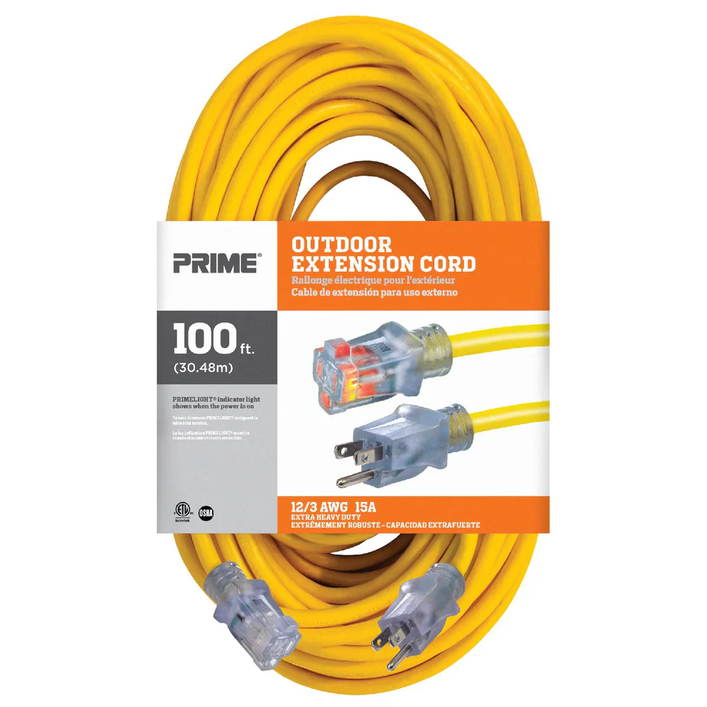 PRIME EC511835 100 ft. 12/3 SJTW Single Tap Extension Cord
