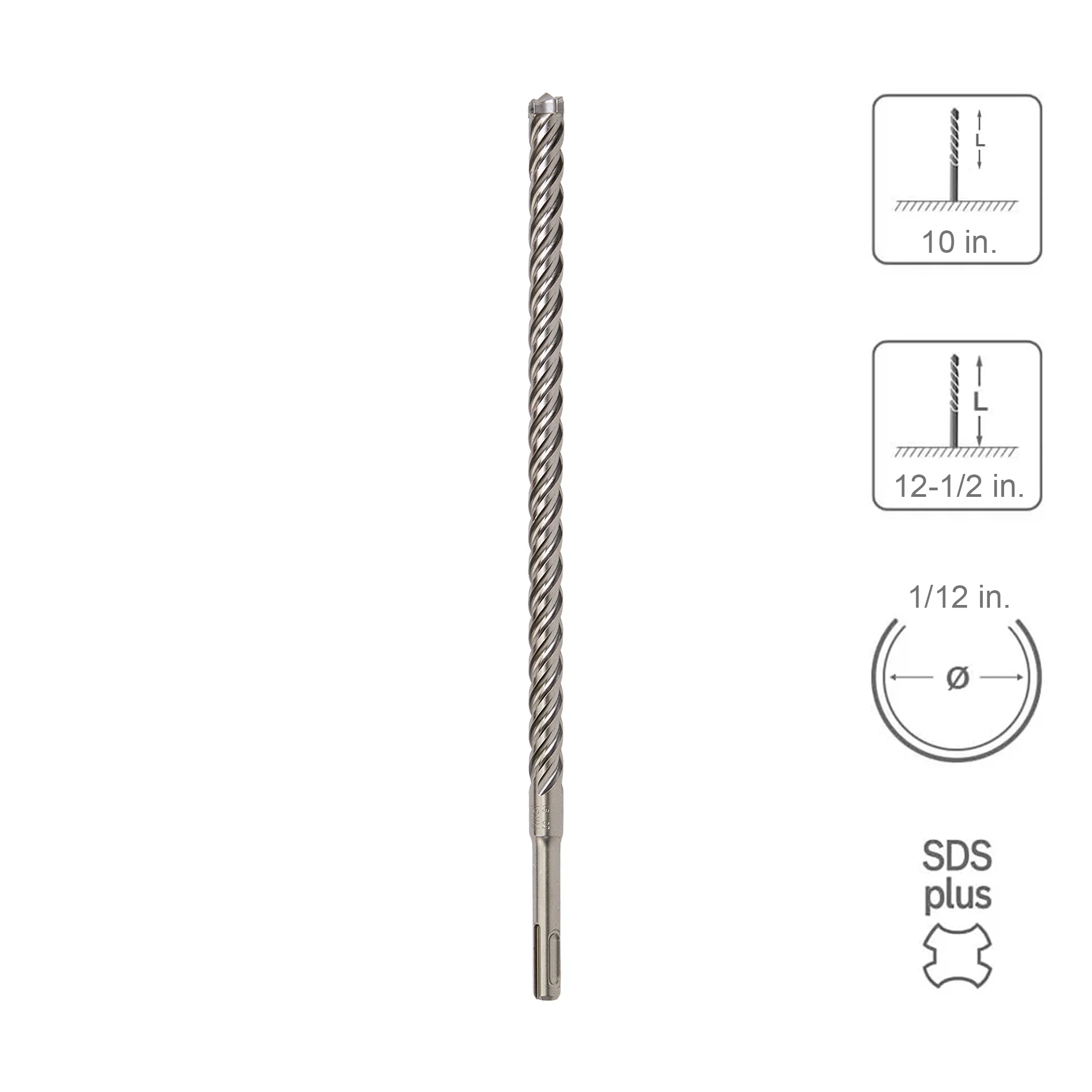 SABERCUT 1/2 In. x 10 In. x 12-1/2 In. 4-Cutter Premium Full Head Carbide SDS Plus Drill Bit