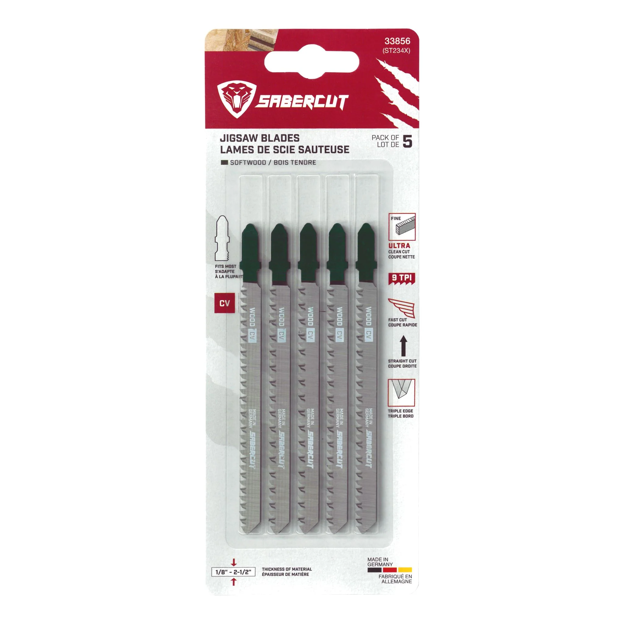 Sabercut 4-1/2 in. x 9TPI T-Shank Jigsaw Blade For Ultra-Fine Finish on Wood (5-Pack) - Image 2