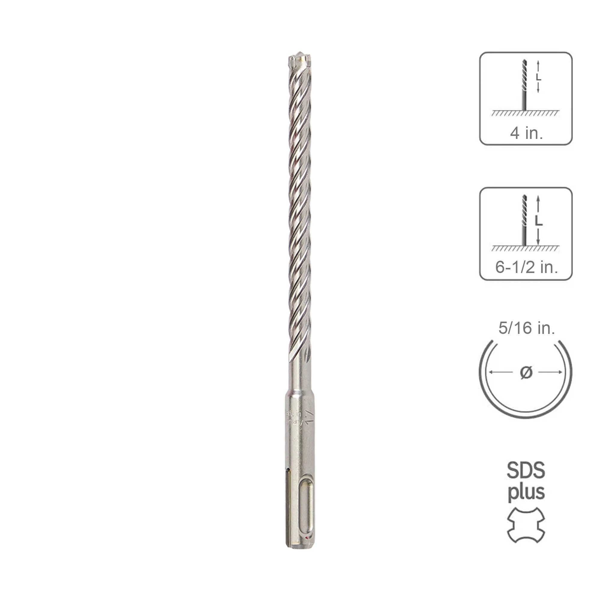 SABERCUT 5/16 In. x 4 In. x 6-1/2 In. 4-Cutter Premium Full Head Carbide SDS Plus Drill Bit
