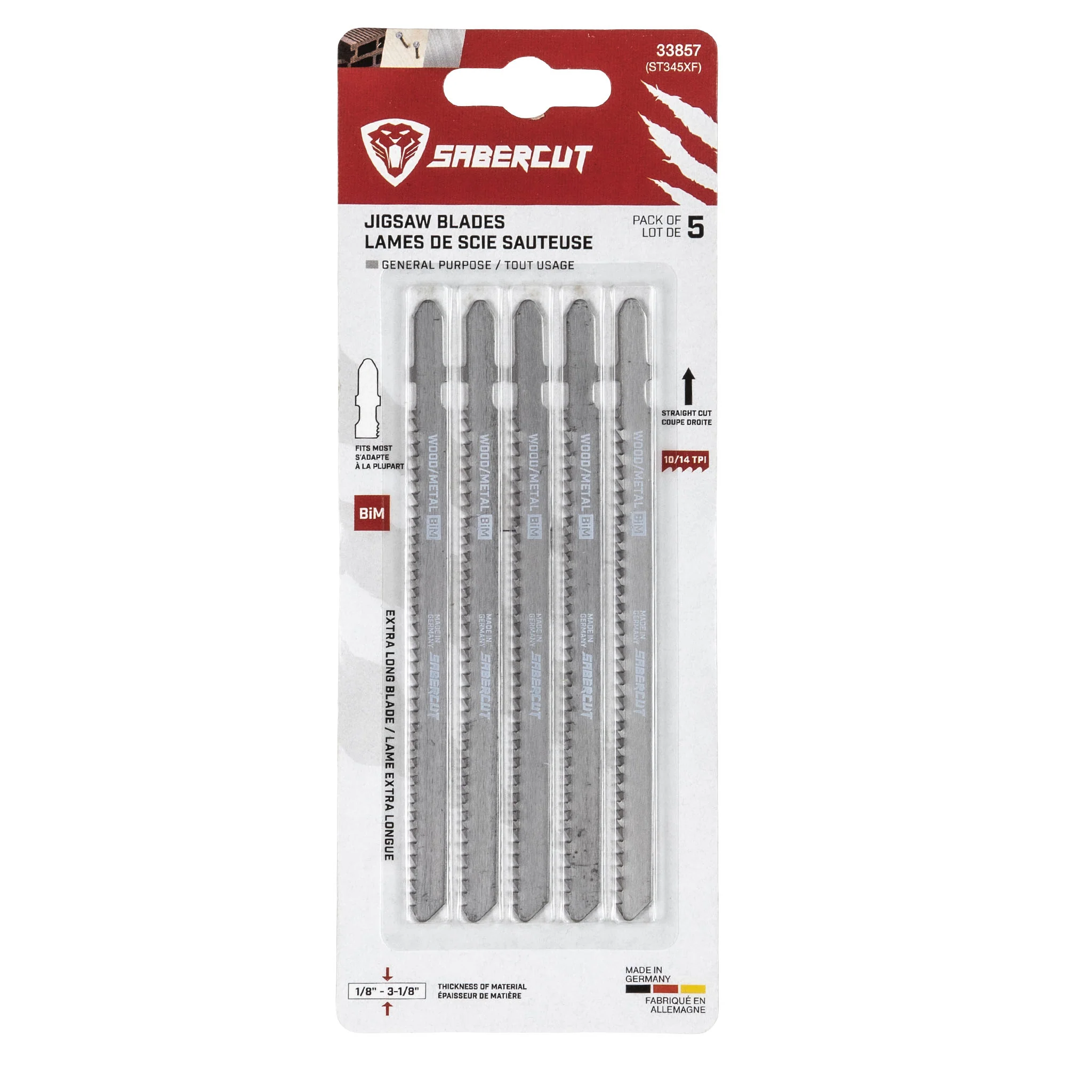 Sabercut 5-3/16 in. x 10/14TPI Bi-Metal T-Shank Jigsaw For General Purpose Cuts (5-Pack) - Image 2