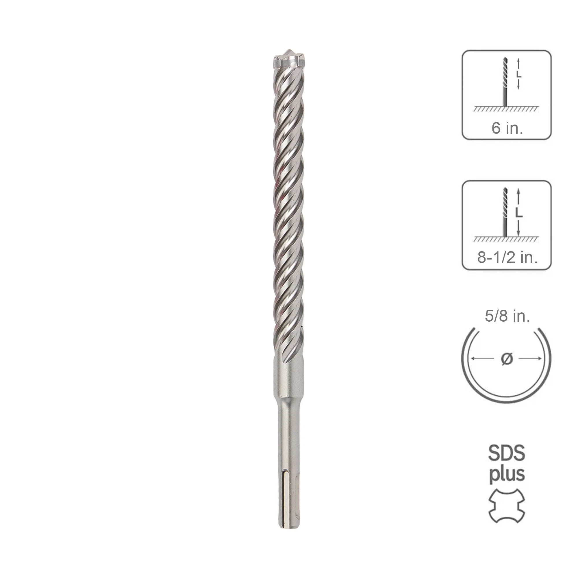SABERCUT 5/8 In. x 6 In. x 8-1/2 In. 4-Cutter Premium Full Head Carbide SDS Plus Drill Bit