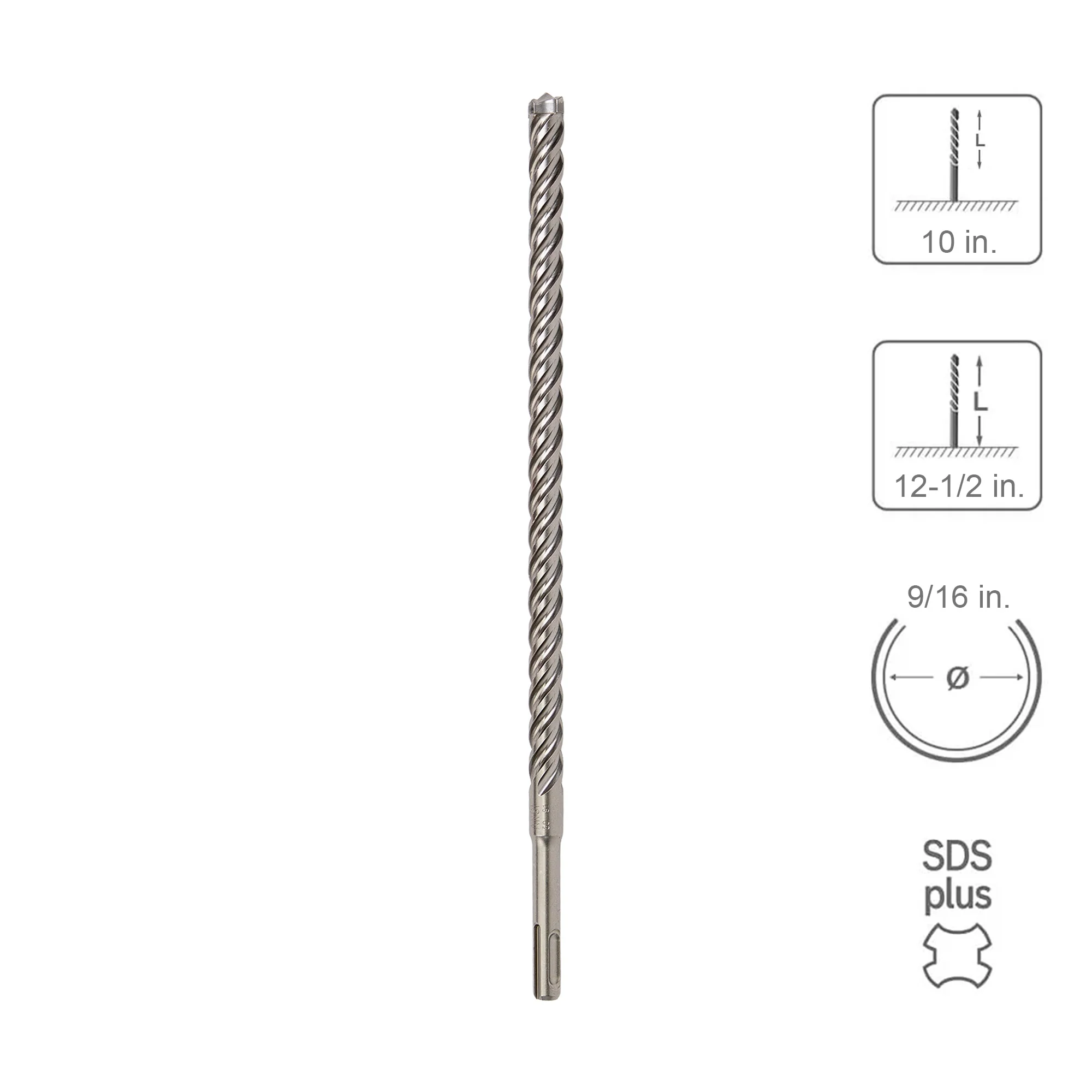 SABERCUT 9/16 In. x 10 In. x 12-1/2 In. 4-Cutter Premium Full Head Carbide SDS Plus Drill Bit
