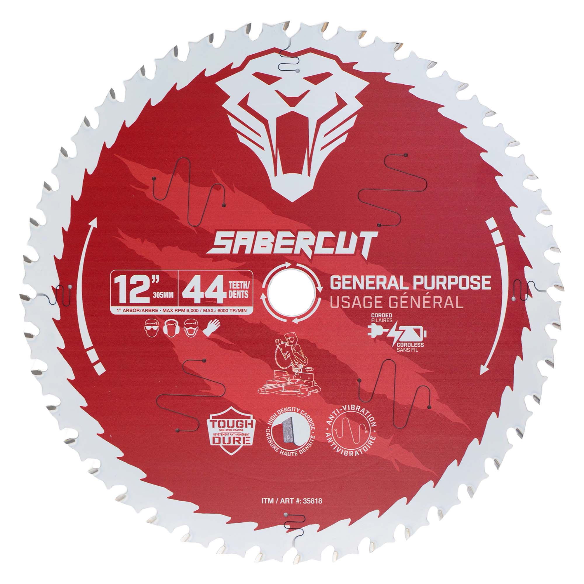 Sabercut Red Label 12 in. x 44 Tooth General Purpose Wood Saw Blade