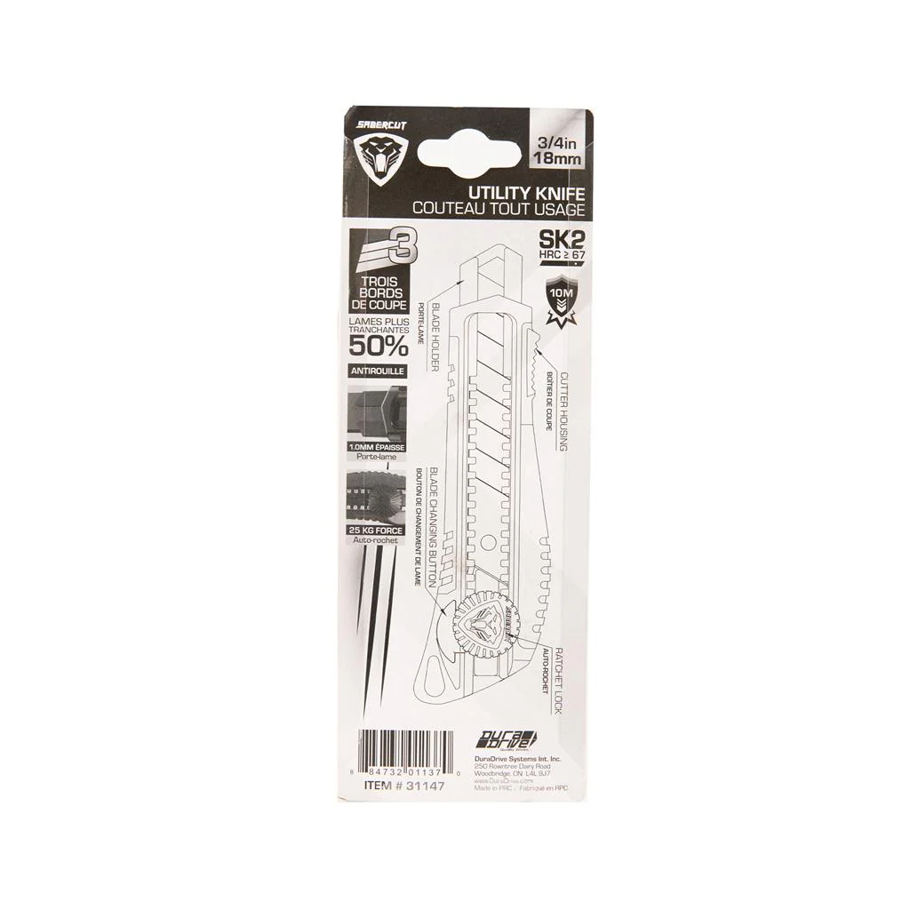 Sabercut 18mm Wheel-Lock Utility Knife - Image 5