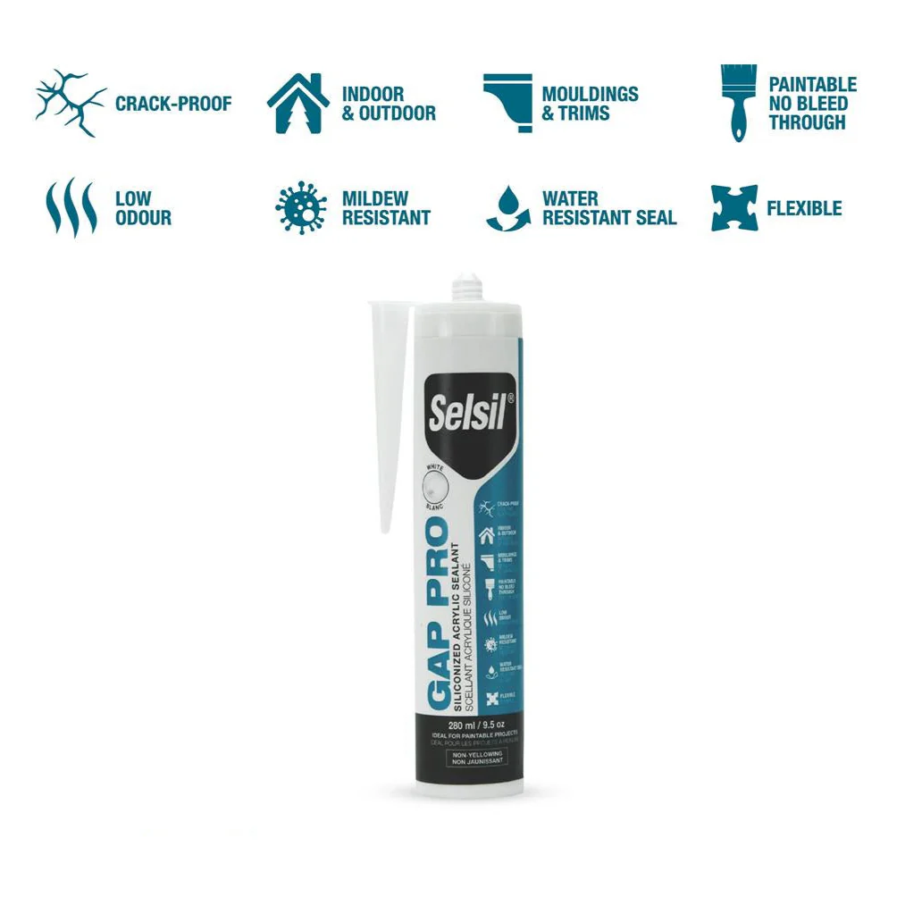 Selsil Gap Pro 280 ml White Siliconized Acrylic Latex Caulk - Image 2