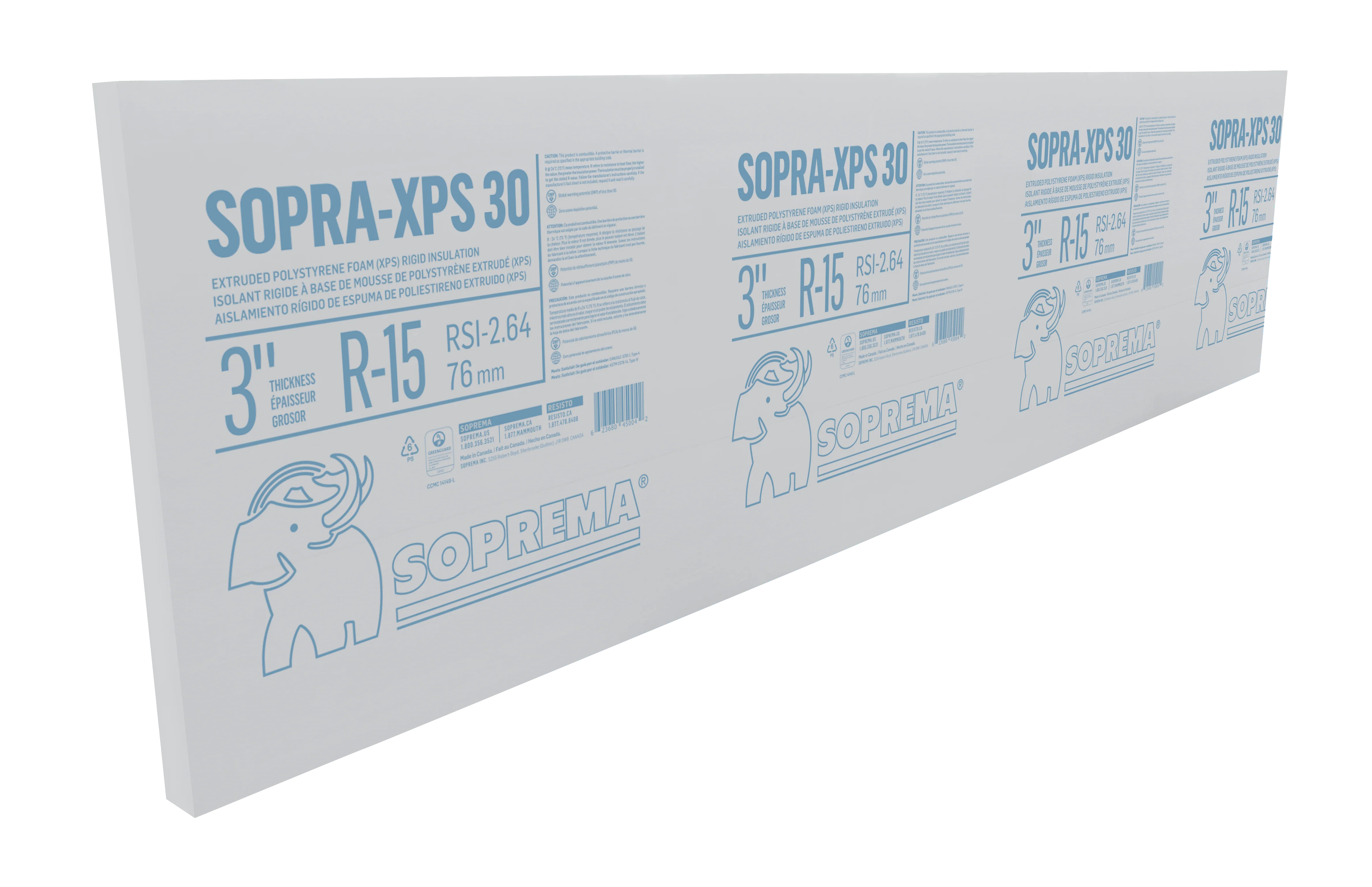 SOPRA XPS-30 3 in. x 24 in. x 96 in. Butt-Edge Extruded Polystyrene Rigid Insulation