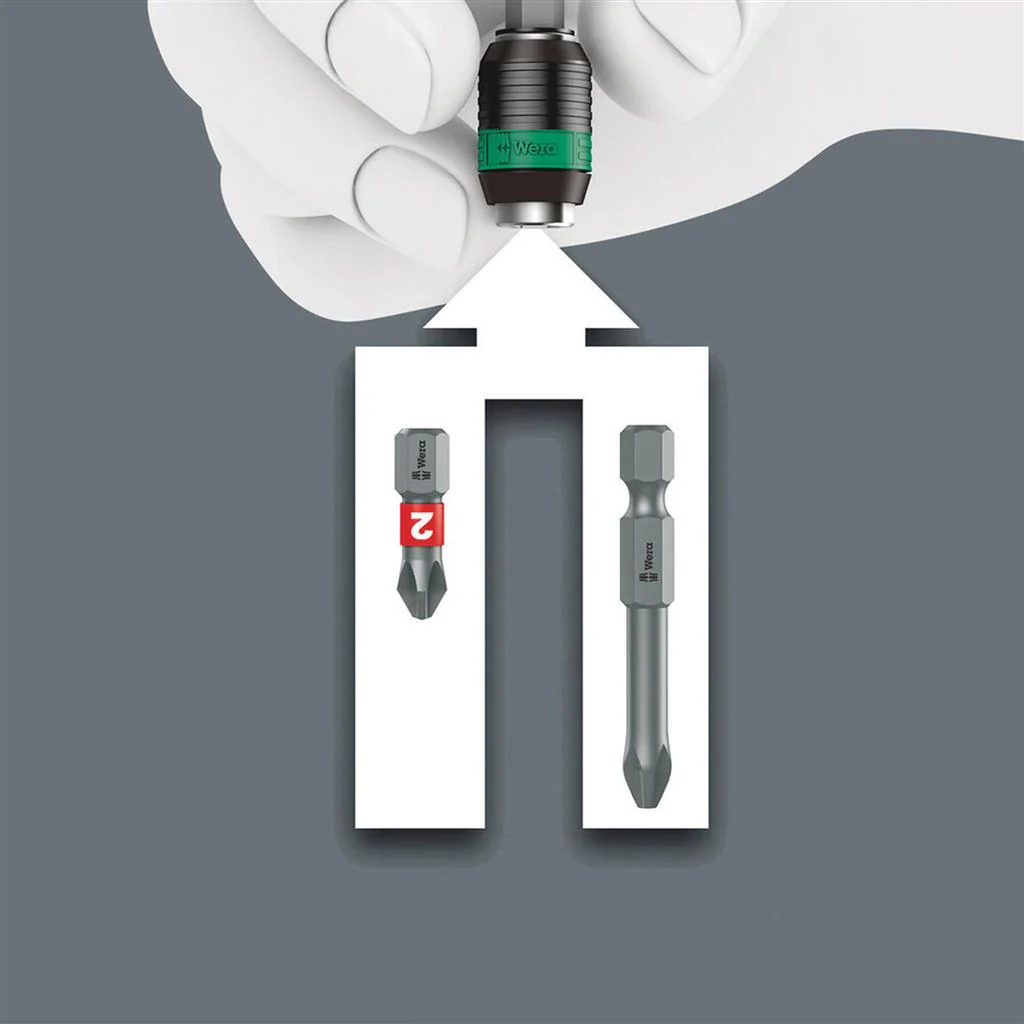 Wera 05104650001 846/8 1/4 in. Bitholding Quick-Release Chuck Screwdriver and 3-Flute Countersink Bits Set (8-Piece) - Image 5